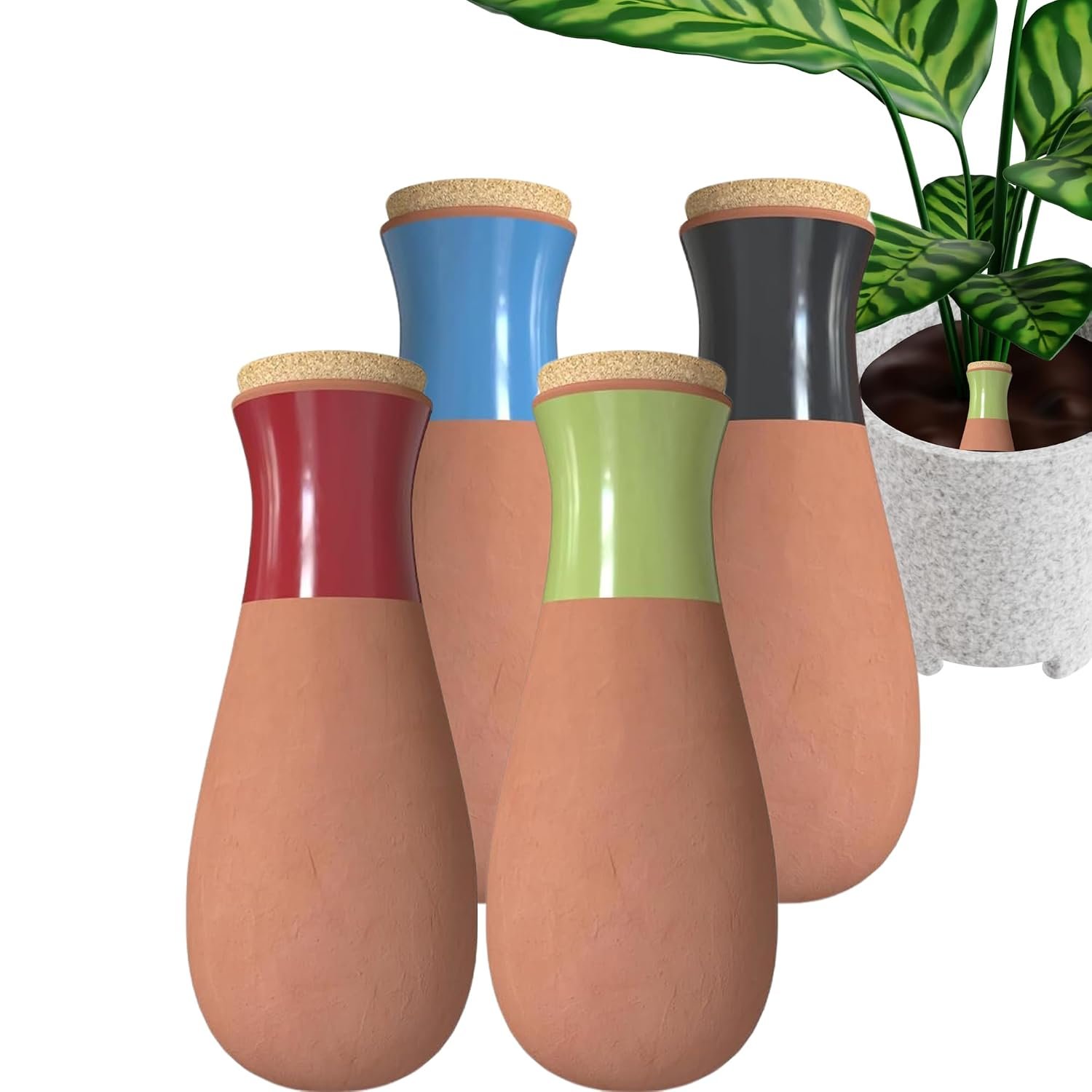 Ollas (Set of 4) | 12oz Terracotta Plant Watering Globes – Self Watering Planter Insert – Automatic Plant Watering Devices | Vacation Watering Pots for Indoor & Outdoor Plants