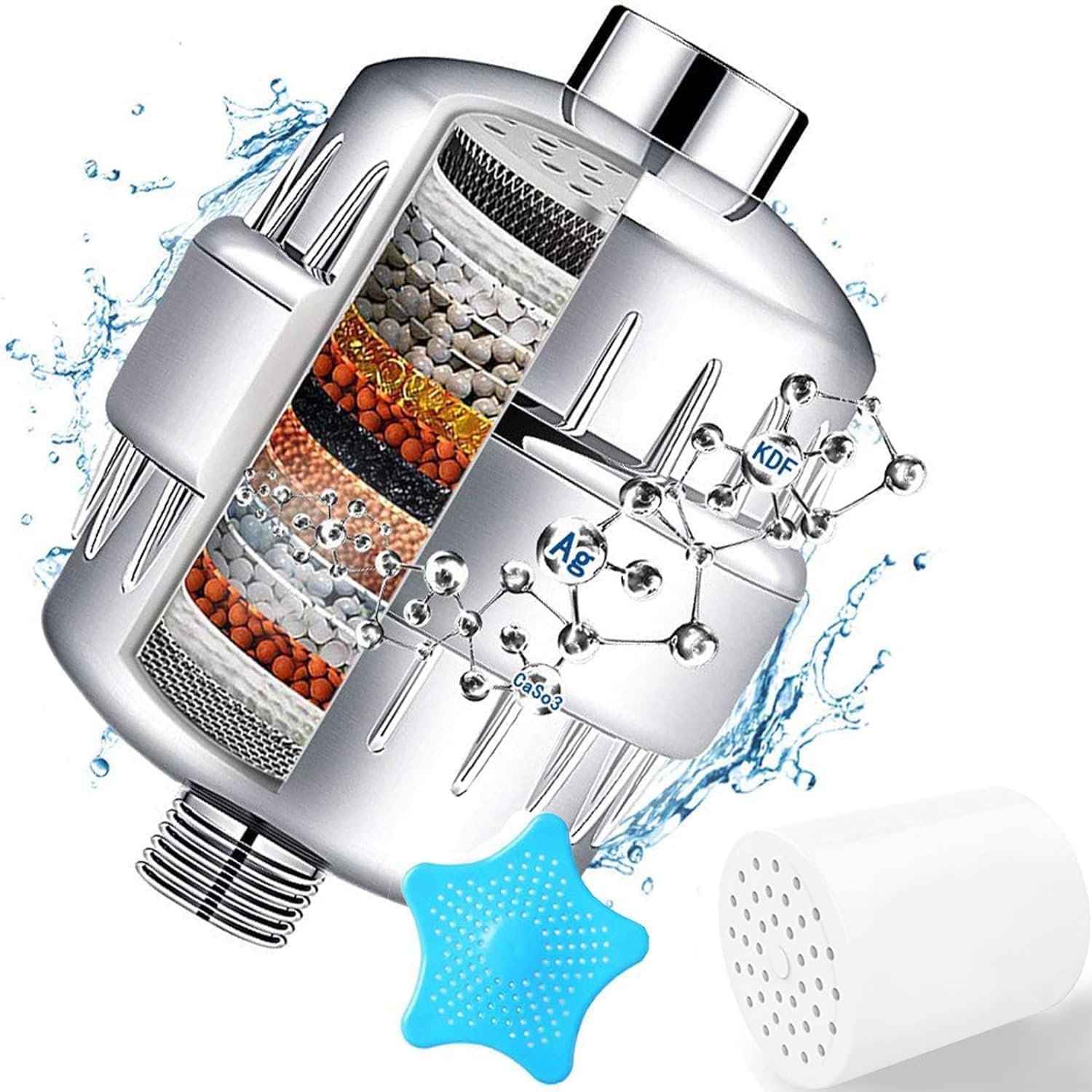 32 Stage Shower Filter with Vitamin C for Hard Water – Water Softener Shower Head Filter with Replaceable Multi-Stage Filter Cartridge to Remove Chlorine, Heavy Metal