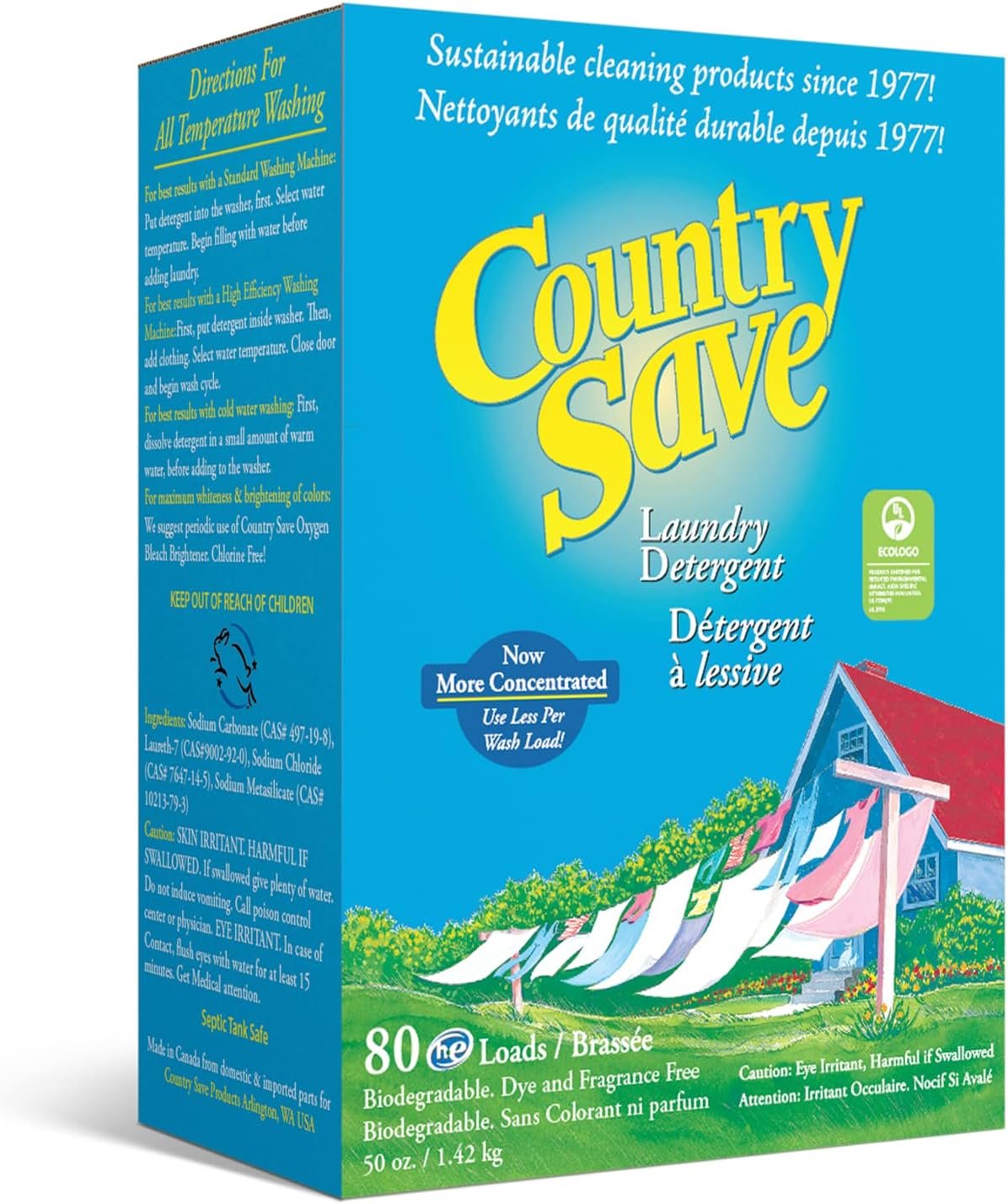Country Save Laundry Detergent Powder Natural – HE Natural Powdered Laundry Detergent Clear & Free of Chemicals – Sensitive Washing Eco HE Laundry Detergent Safe for Babies (5 Pound (Pack of 1))