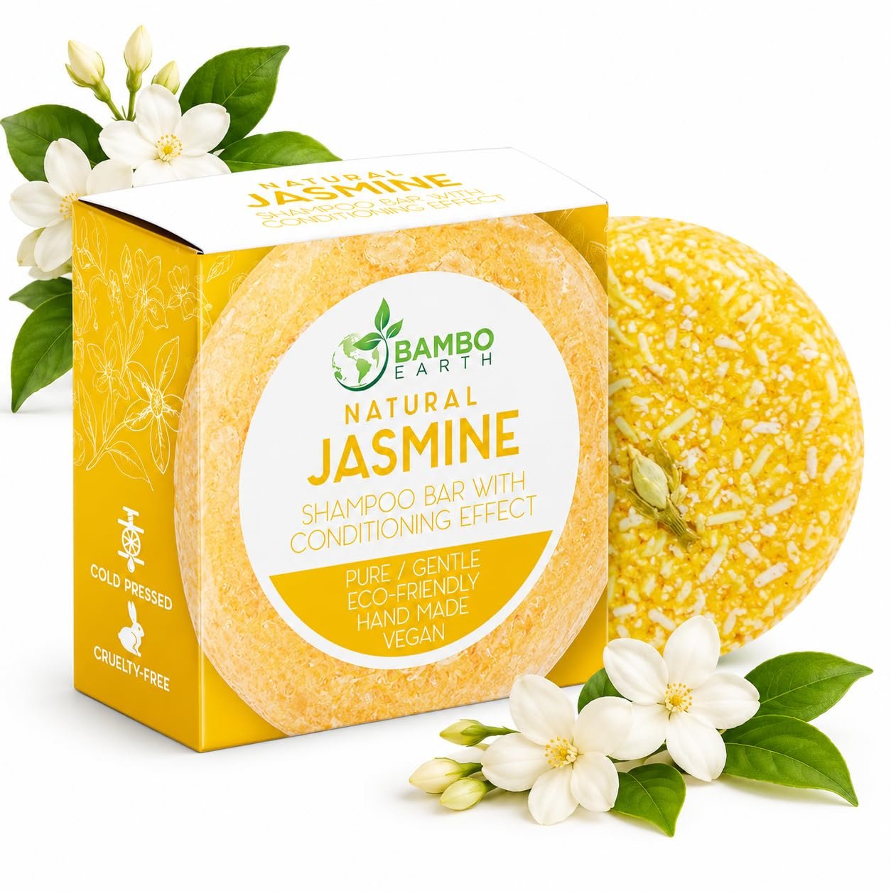 Solid Shampoo Bar And Conditioner Effect Hair Soap – 100% Organic Shampoo Bars For Hair With All Natural Plant Based Essential Oils And Zero Waste Biodegradable Packaging (Jasmine)