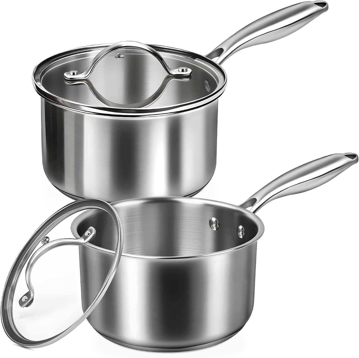 Stainless Steel Saucepan Set with Lids 1.5QT & 2.2QT, Tri-Ply Stainless Steel Sauce Pot Set, Induction Saucepans, 4 Pcs Nonstick Saucepans Cookware Set, Dishwasher Safe