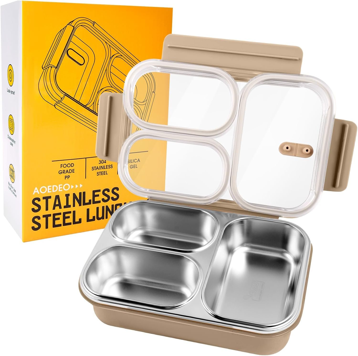 Stainless Steel Lunch Box, 3 Compartments Metal Bento Box for Kids, 25oz Lunch Container with Leakproof Lid, Divided Meal Prep Box for Adults, Kids – Ideal for Office, School, Healthy Eating