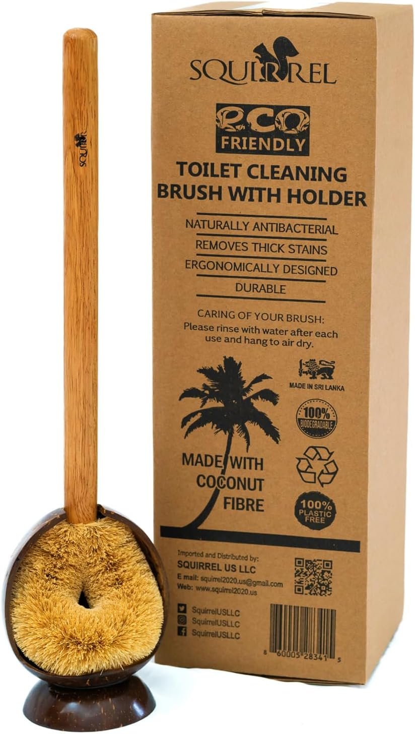 Wooden Toilet Brush with Coconut Shell Holder Eco-Friendly Wooden Toilet Bowl Cleaning Brush – Effective Toilet Cleaning Brush – Durable and Natural Toilet Cleaner