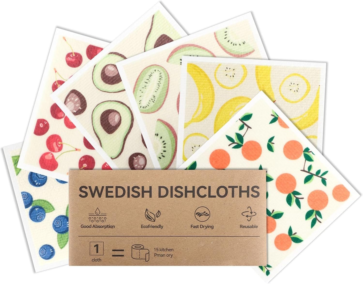 Swedish Dishcloths for Kitchen, 6 Pack Swedish Dish Cloths, Reusable Paper Towels, Washable Kitchen Cloth, 100% Biodegradable, Super Absorbent, Quick Drying