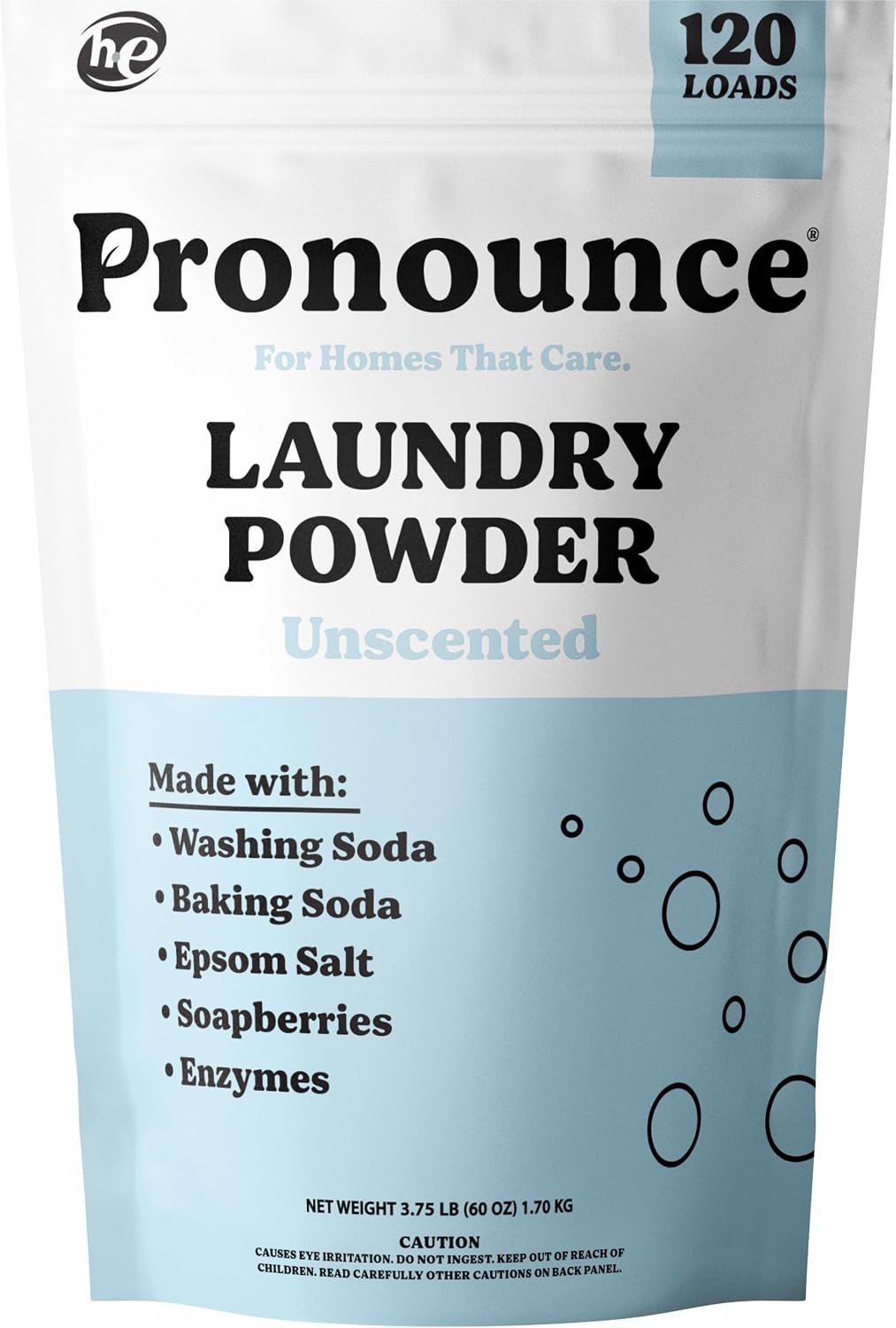Pronounce Laundry Detergent Powder Alternative | Cleaner Ingredients. No Harsh Preservatives. Stain + Smell Fighting. Fragrance Free, HE Safe – 120 Loads (Unscented).