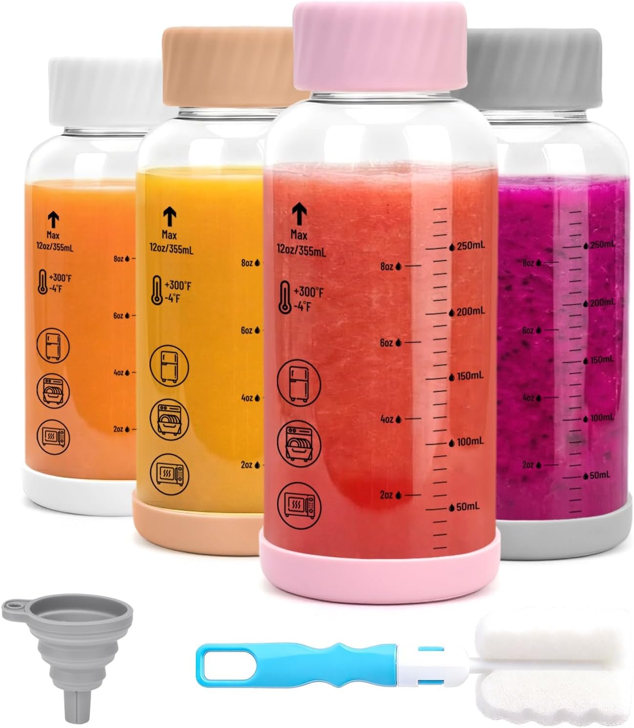 Zukro Borosilicate Glass Water Bottles with Stainless Steel Lid 12 oz