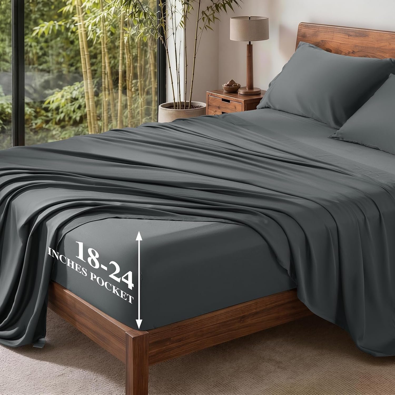100% Organically Grown Bamboo Viscose King Sheet Set with Pockets on Side