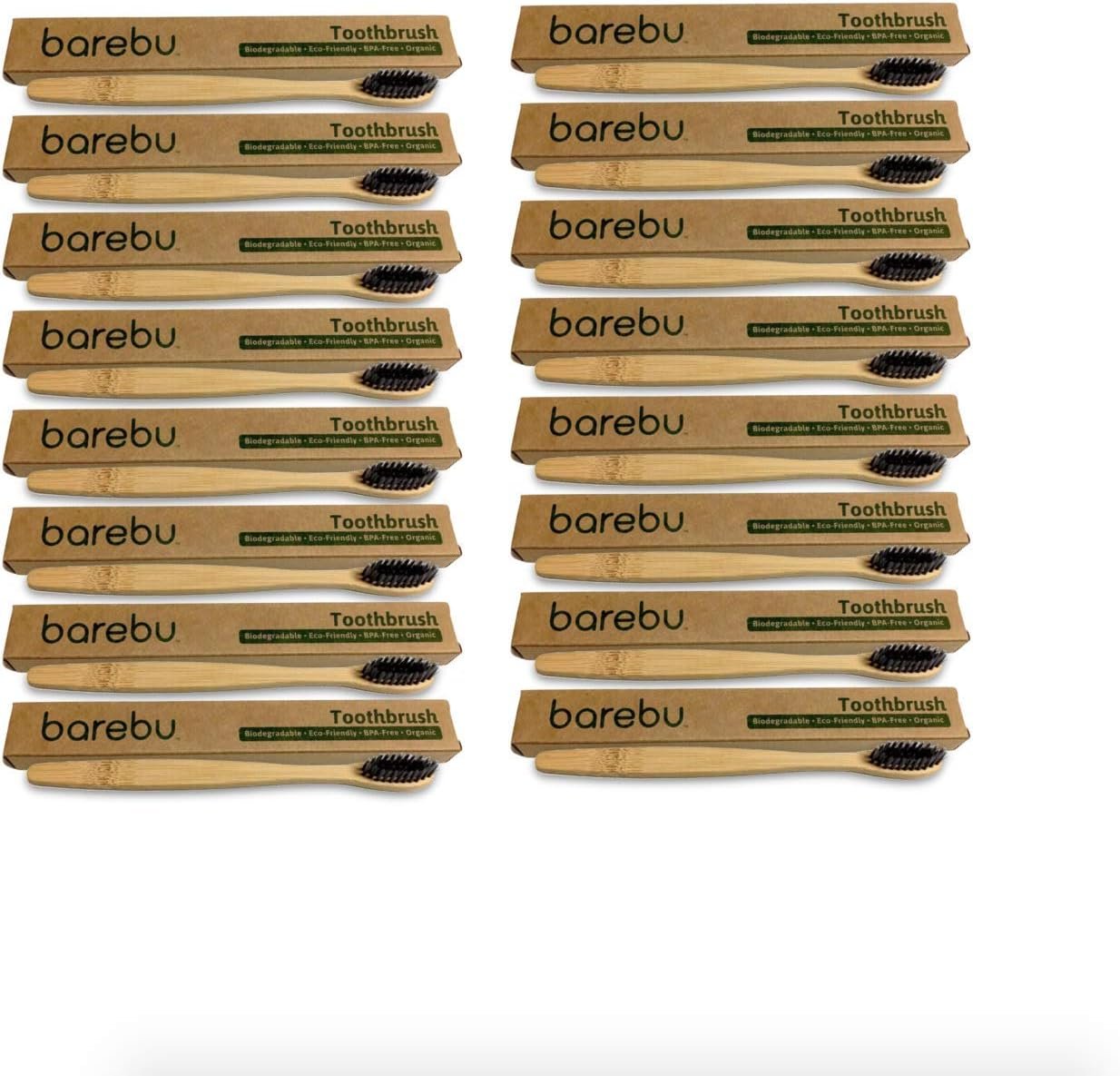 More of Me to Love BPA-Free, Biodegradable, Organic Bamboo Toothbrush – Charcoal Infused Naturally Whitening Bristles, Pressed Glue-Free Bristles, Environmentally Friendly (16-Pack)