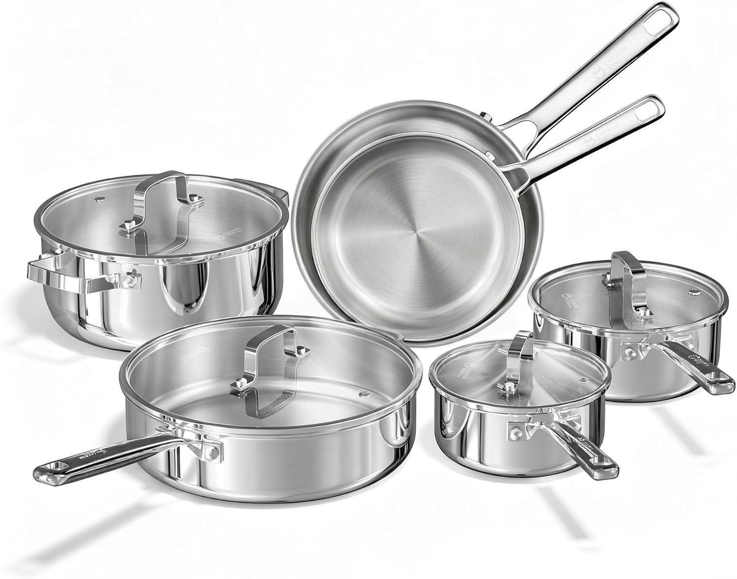 Tri-Ply Stainless Steel Cookware Set, 10pcs Pots and Pans Set Non Toxic