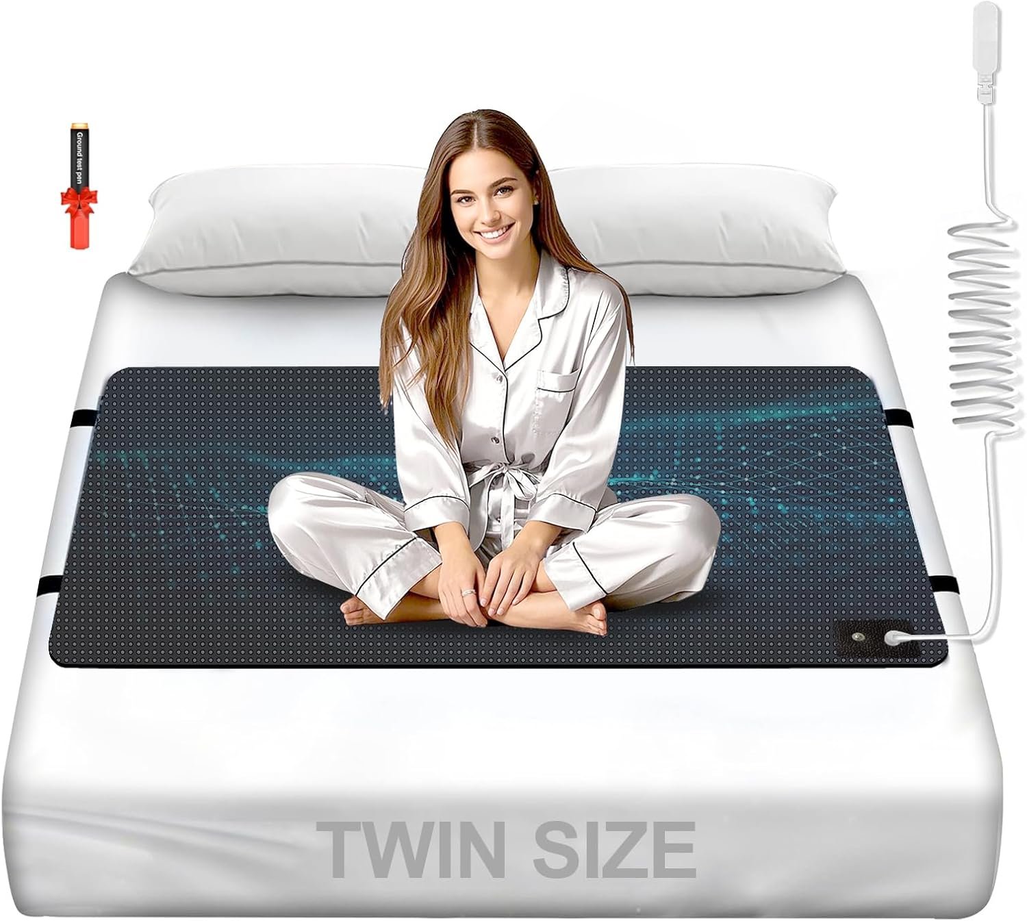 Grounding Mat for Bed, Carbon Fibre + PU Grounding Mattress for Improved Sleep, Grounding Mat with Ground Cord, Test Pen (Twin – 27″x 39″)