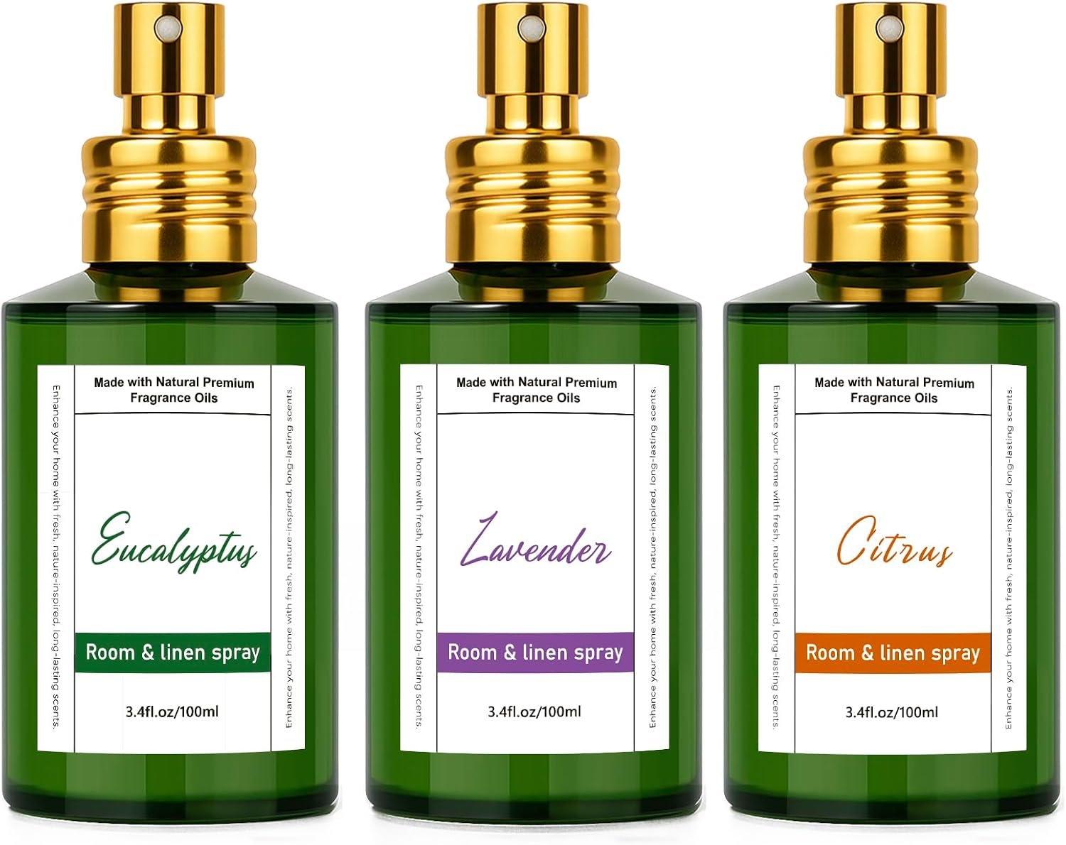 Room Spray Odor Eliminator 3 Pack, Natural Essential Oil Air Freshener Spray for Home Bathroom and Kitchen, Lavender, Citrus, Eucalyptus