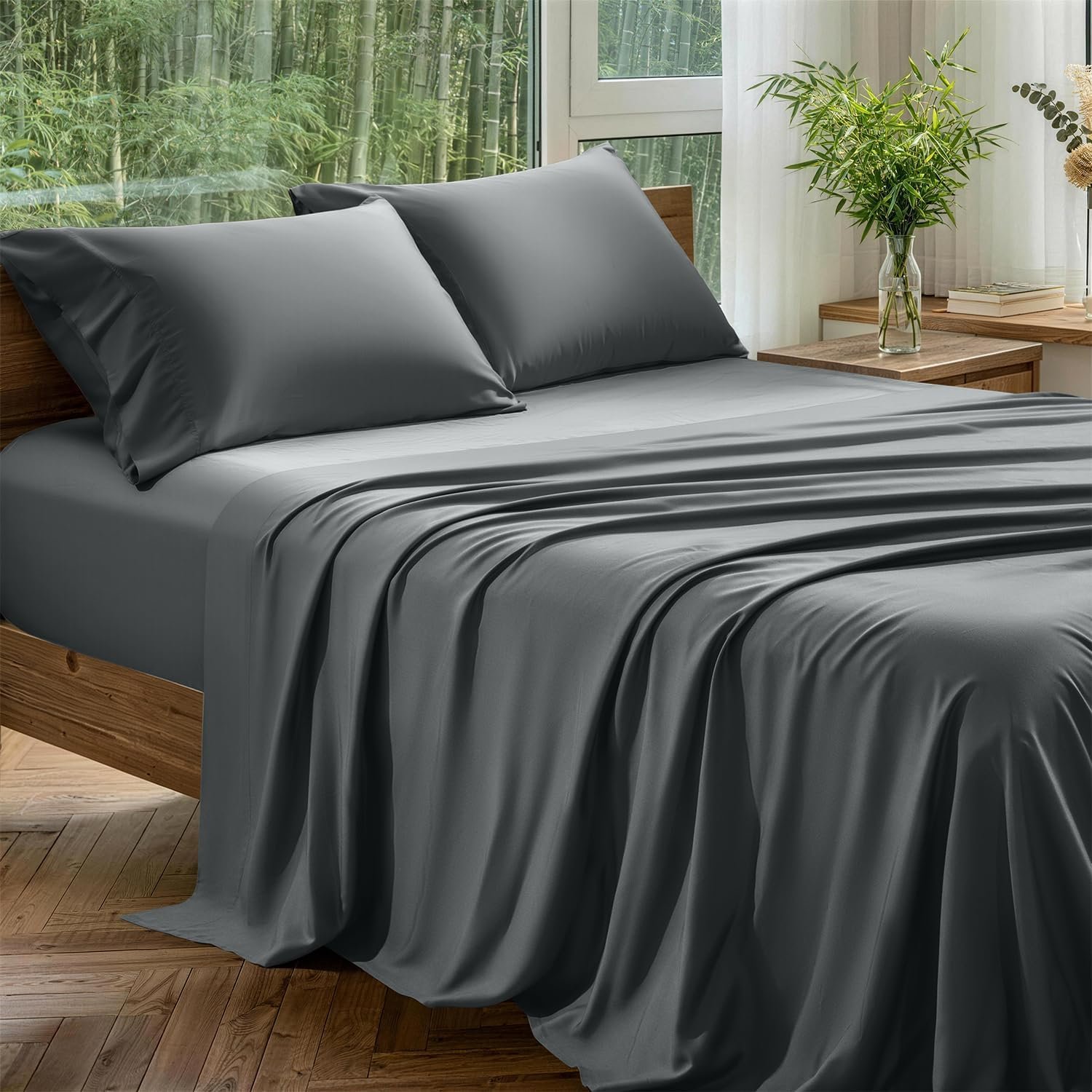 100% Organically Grown Bamboo Viscose King Sheet Set with Pockets on Side