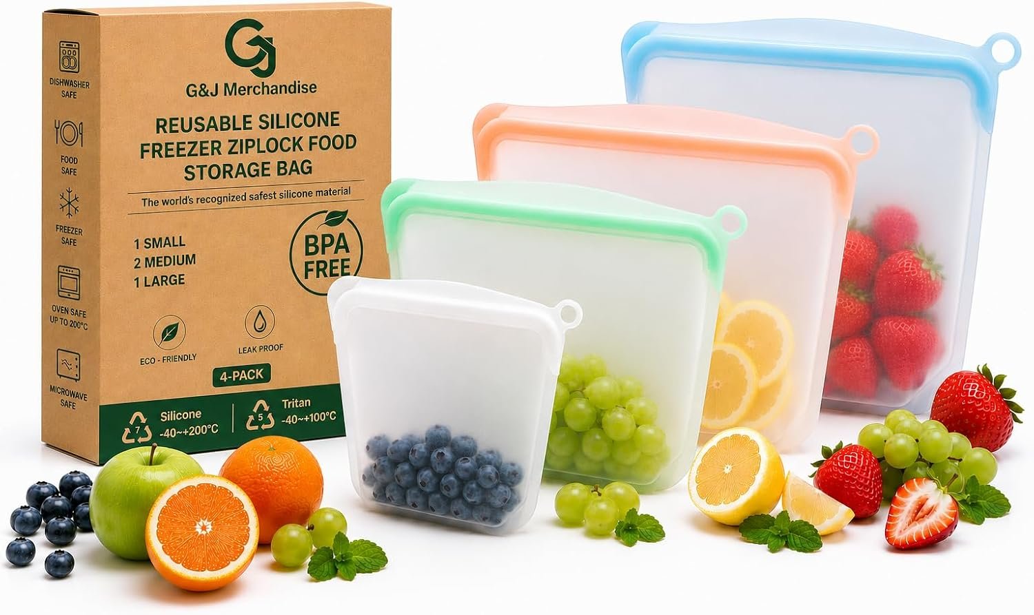 Reusable Silicone Food Storage Bags