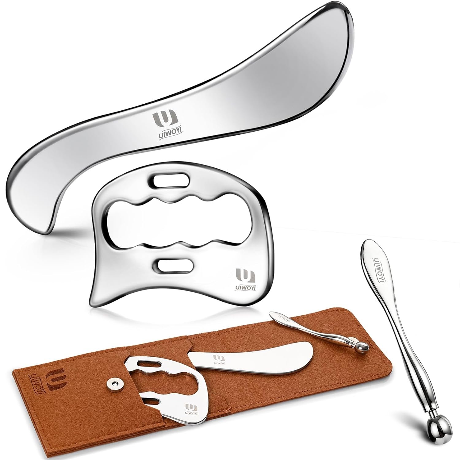 304 Stainless Steel Gua Sha Tools Set, Facial & Full Body Scraping Massage Kit