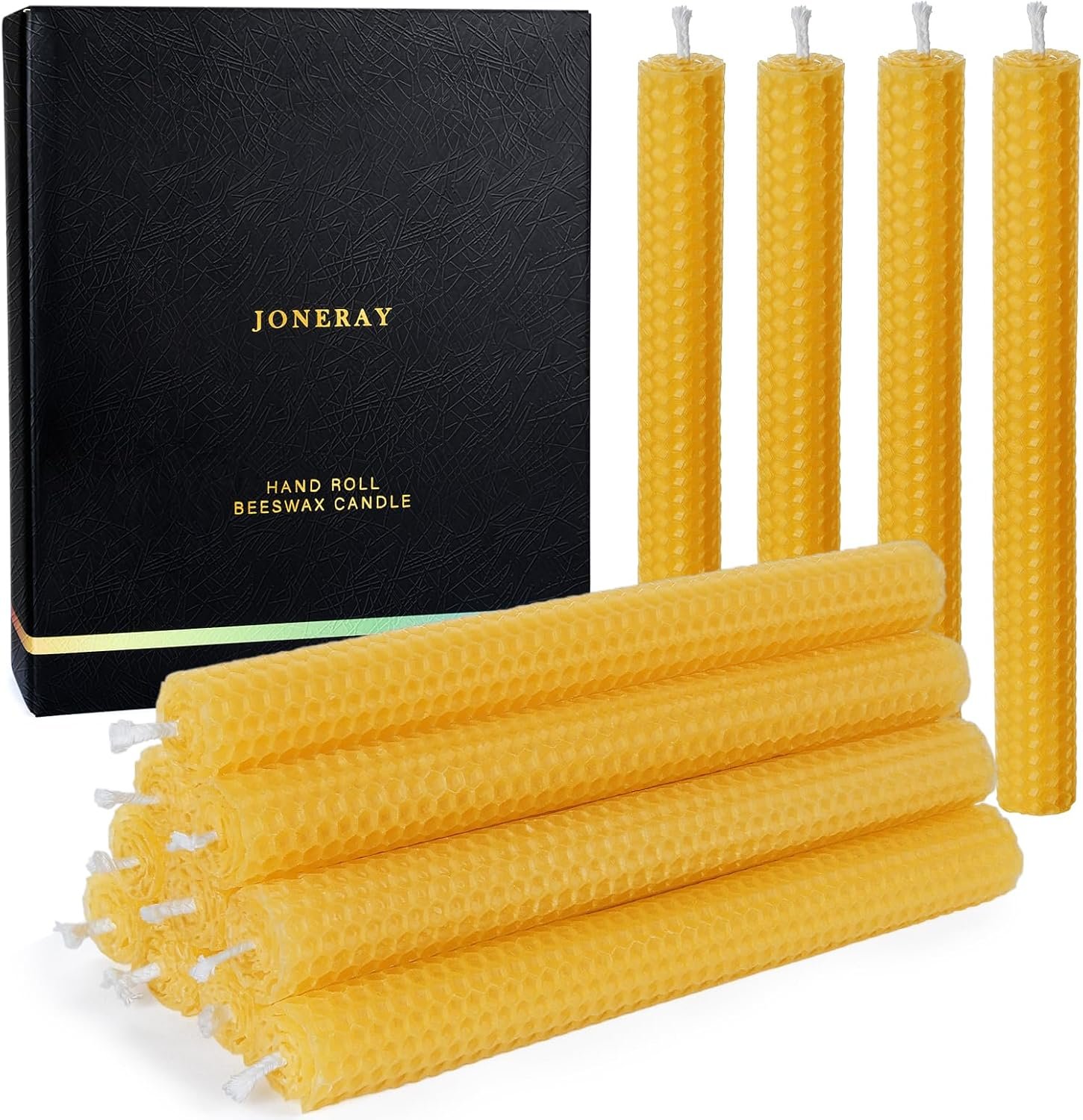 14 Pack Hand-Rolled Beeswax Taper Candles,8in Handmade Bees Wax Candle for Home,Dripless & Unscented Candle Sticks,Burning Time 4 Hours(Yellow)