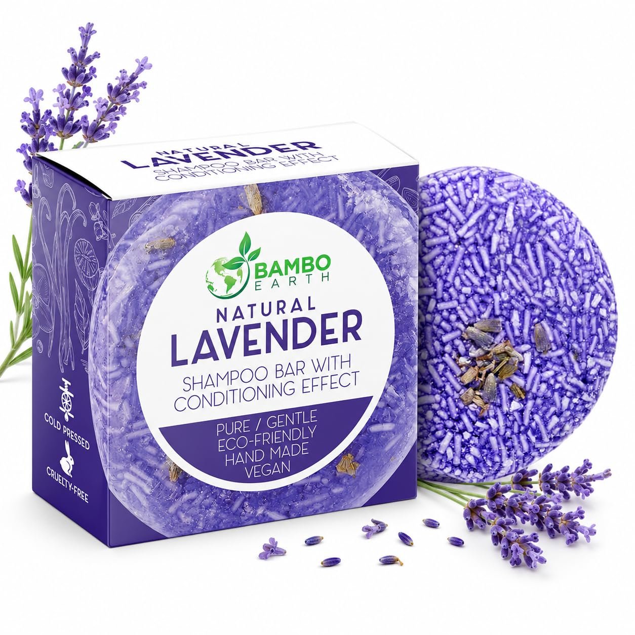 Solid Shampoo Bar And Conditioner Effect Hair Soap – 100% Organic Shampoo Bars For Hair With All Natural Plant Based Essential Oils And Zero Waste Biodegradable Packaging (Lavender)