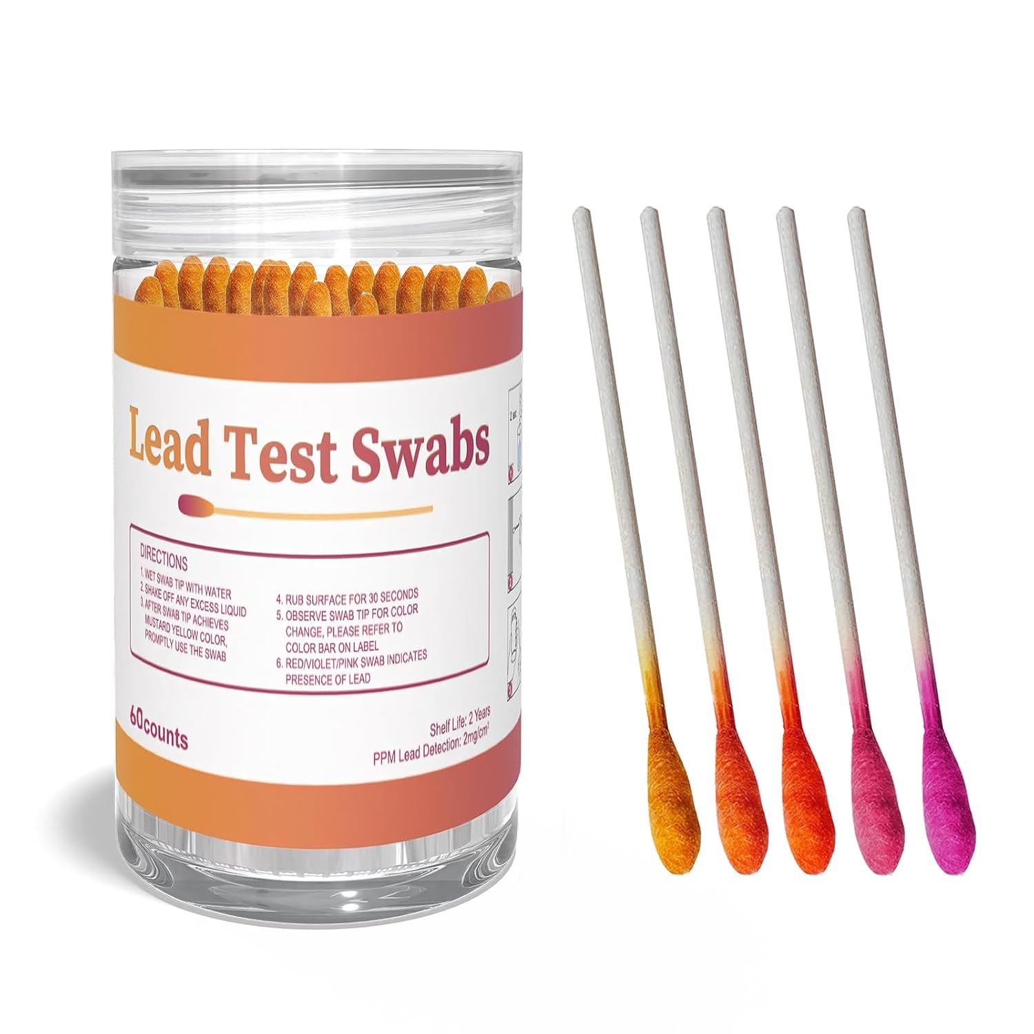 AssuTest Lead Test Kit: 60 High-Sensitivity Lead Test Swabs for Dishes Paint Ceramics Toys Jewelry Metal Wood & All Surfaces Results in 30 Seconds Reliable Lead Testing Solution