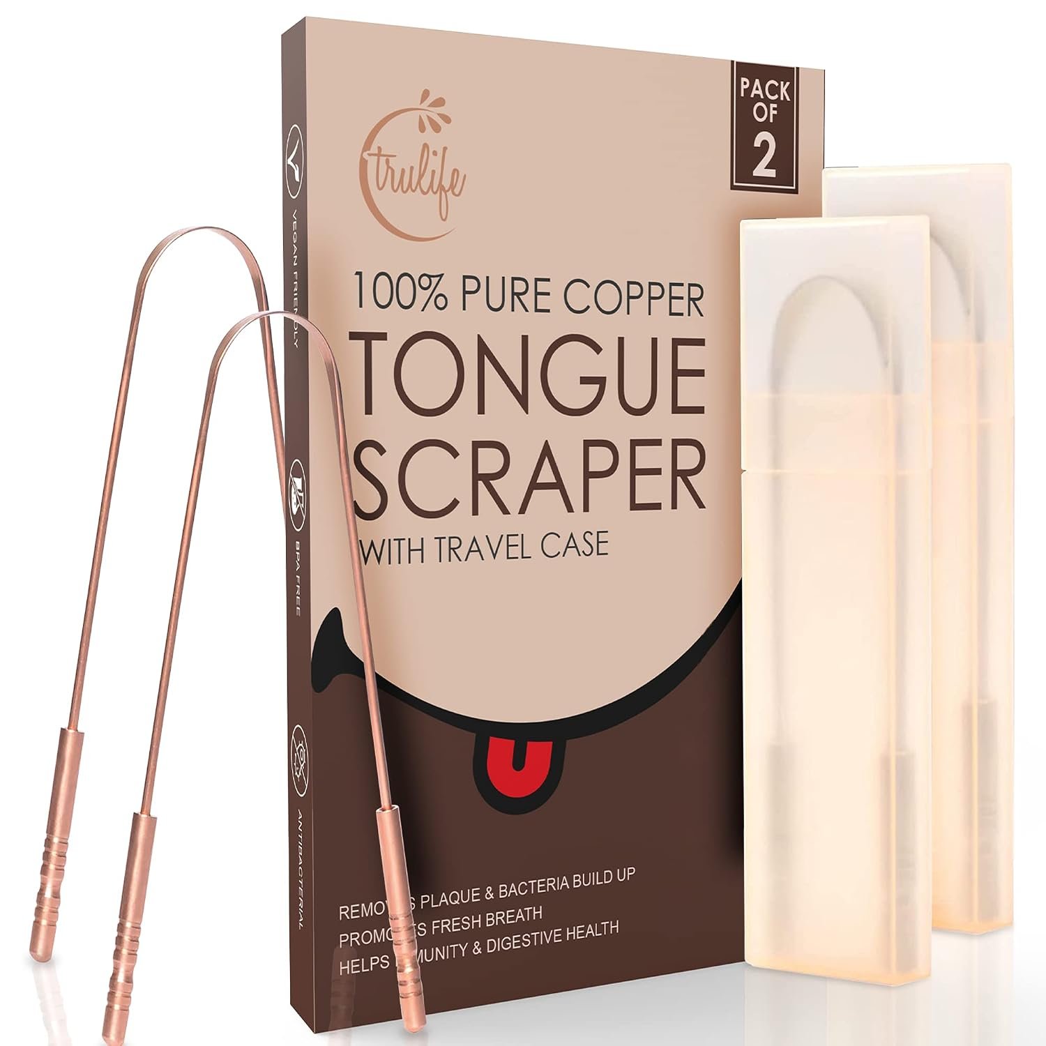 TruLife Tongue Scraper For Adults (2 Pack), Tongue Cleaner for Oral Care & Hygiene, Metal Tongue Scraper, Reduce Bad Breath (Travel Cases Included), Tounge Scraper – Fresher Breath & Easy to Use