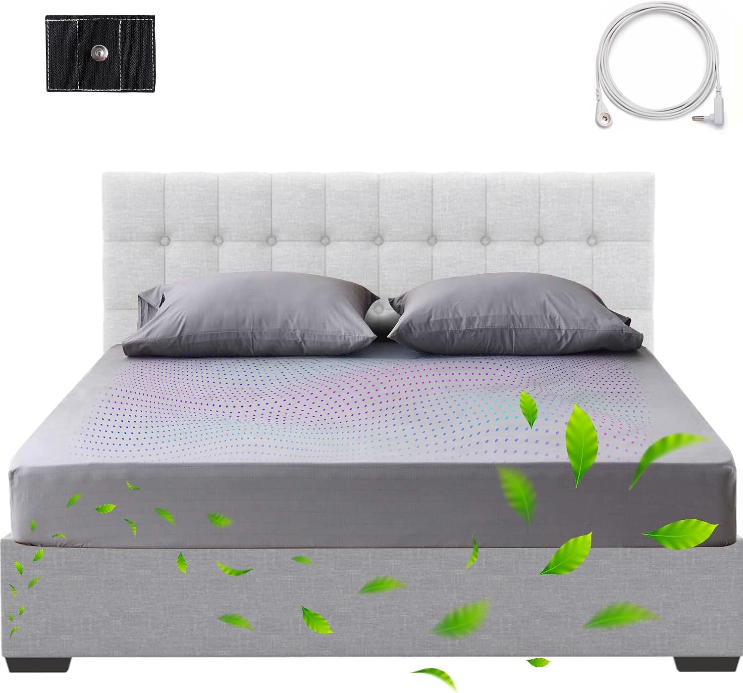 Grounding Sheets King Size – 90% Organic Cotton + 10% Pure Silver Fiber, Grounding Sheet Earth Connected Bedding (King – 80″ L x 77″ W) Fitted Earth Sheets Cord for Better Sleep and Wellness Therapy