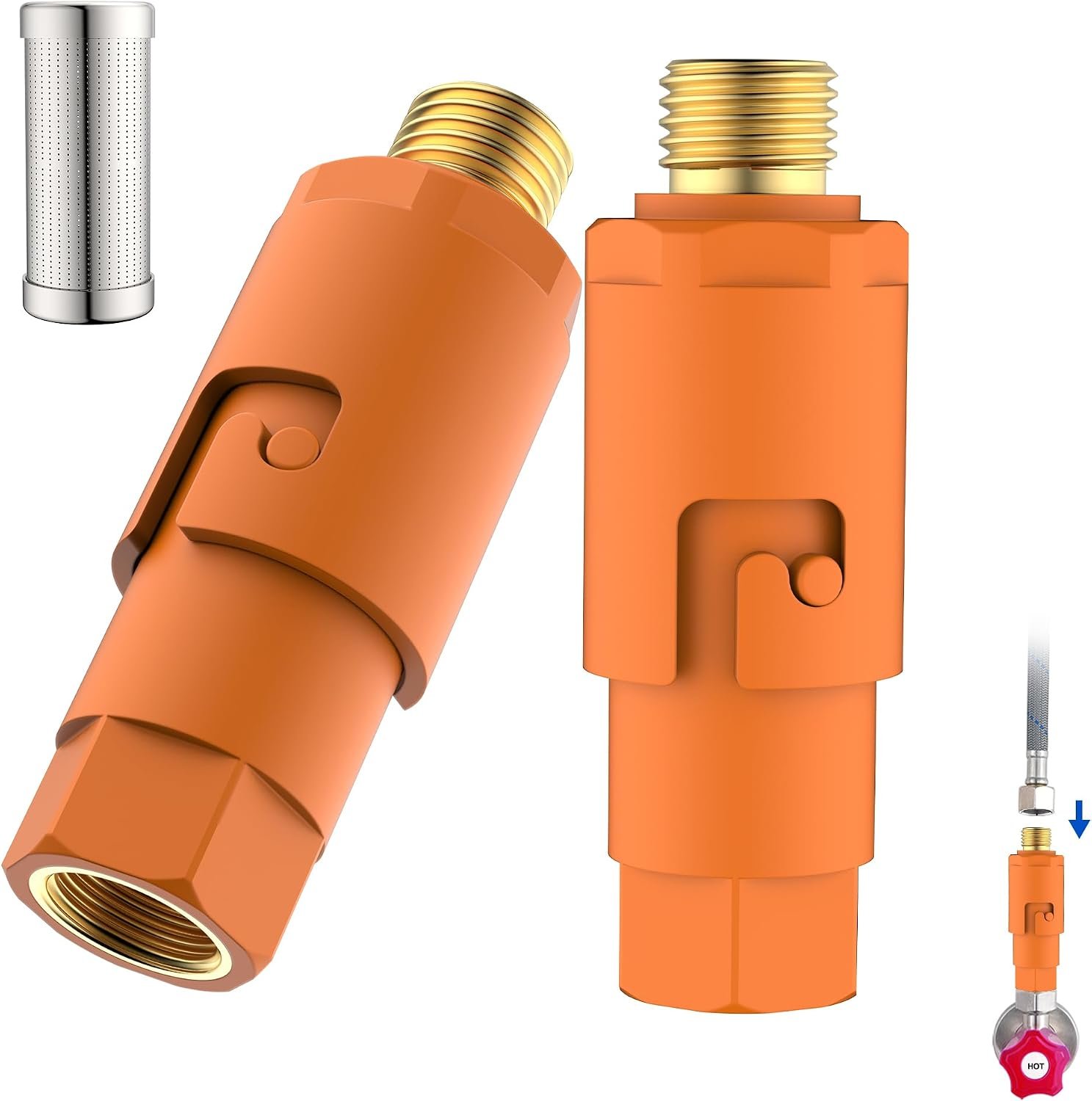 Under Sink In line Water Filter – Sediment Water Filter, Reusable Impurity Filter Attachment, 9/16″ Female x 9/16″ Male Thread Connector Size for Bathroom Kitchen RV Faucet Supply Lines (1 Pair)
