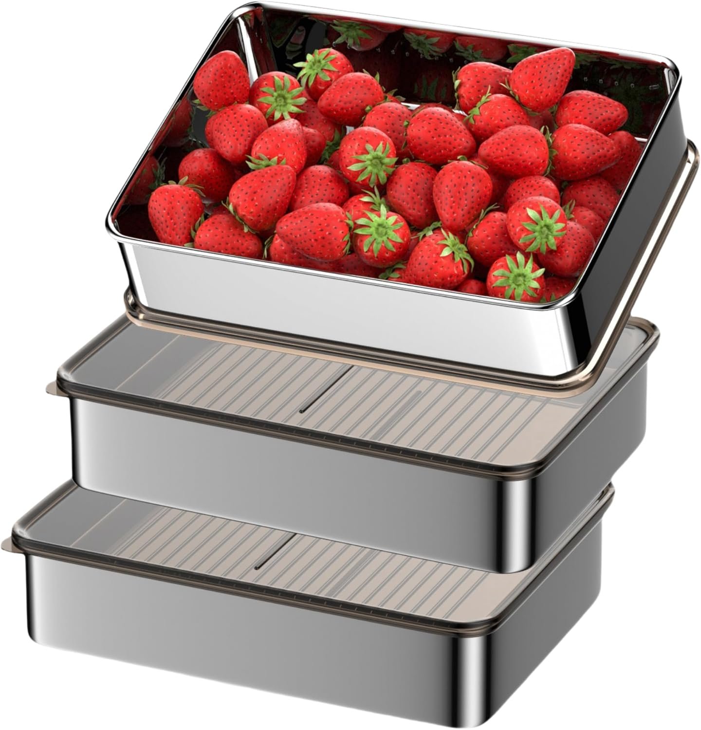 Stainless Steel Food Storage Containers, Silver 3-Piece Set, 140 oz