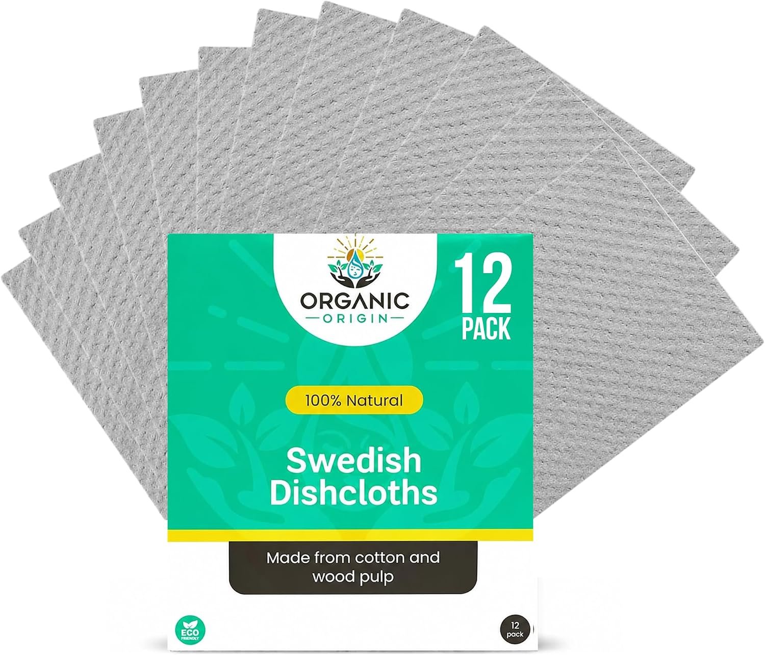 Organic Origin Swedish Dishcloths for Kitchen – Cellulose Cloths, 12 Counts