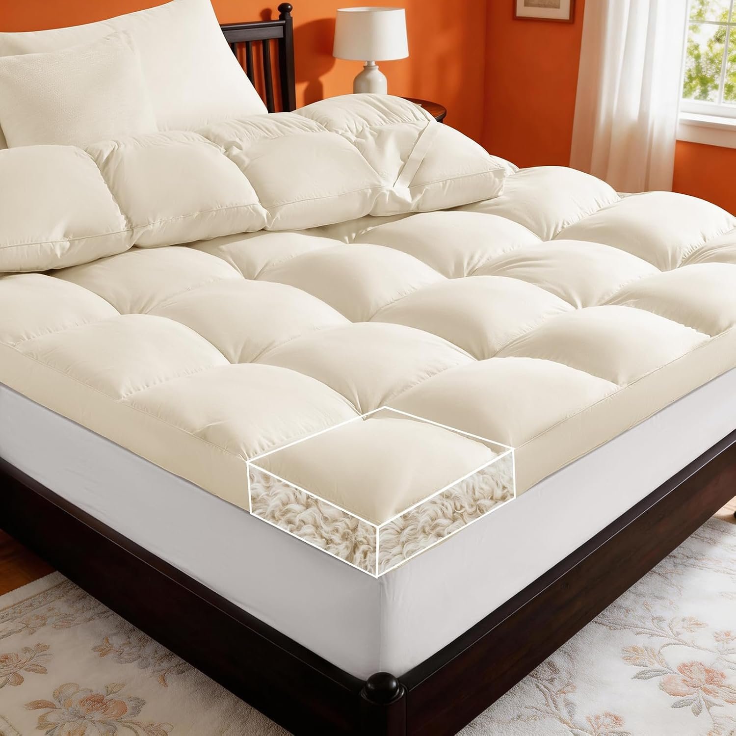 Deluxe 100% Organic Wool Mattress Topper Queen Size (Beige,(60″x80″))