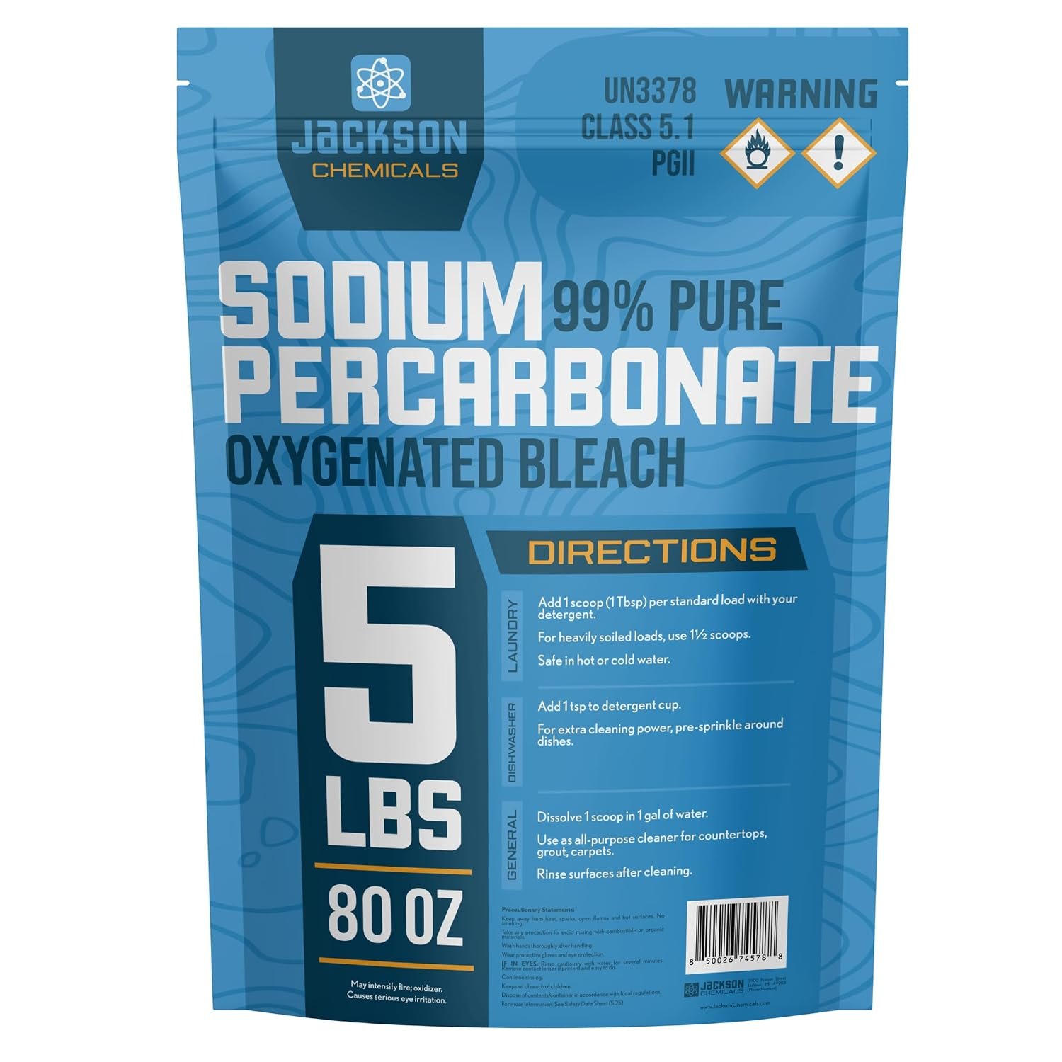 Sodium Percarbonate 5 lb – Chlorine-Free Laundry Booster, Eco-Friendly Stain & Odor Remover, Multipurpose Cleaner – Oxygenated Bleach Powder