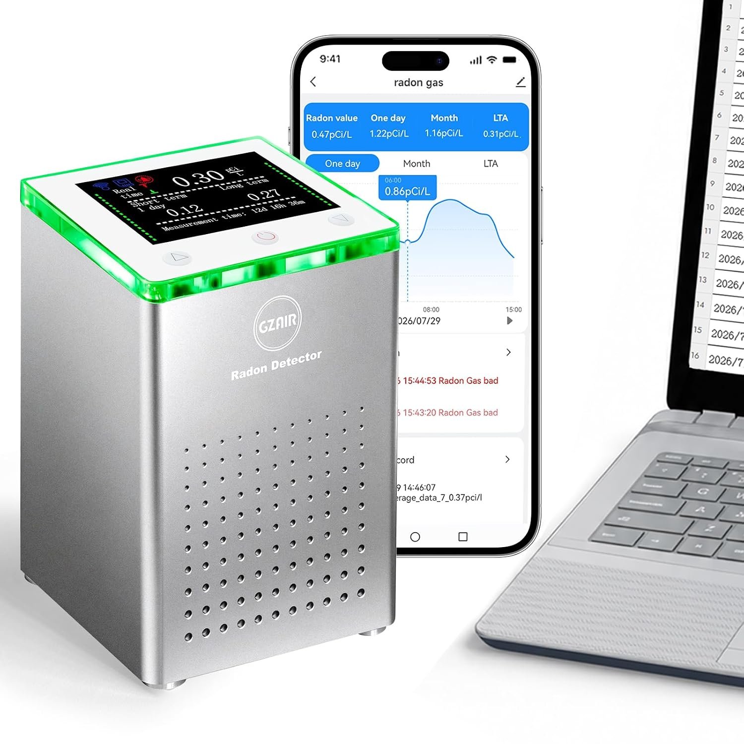 GZAIR Radon Detector for Home, 10-Min Result,with WiFi,508-Day Data Storage