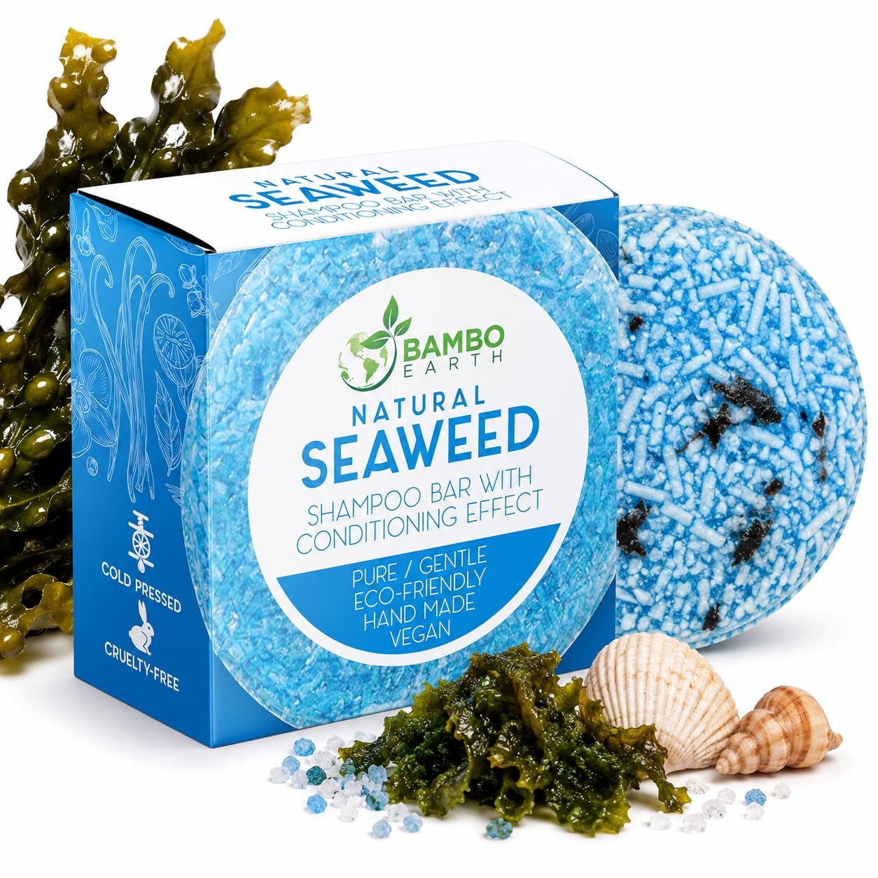 Solid Shampoo Bar And Conditioner Effect Hair Soap – 100% Organic Shampoo Bars For Hair With All Natural Plant Based Essential Oils And Zero Waste Biodegradable Packaging (Seaweed)