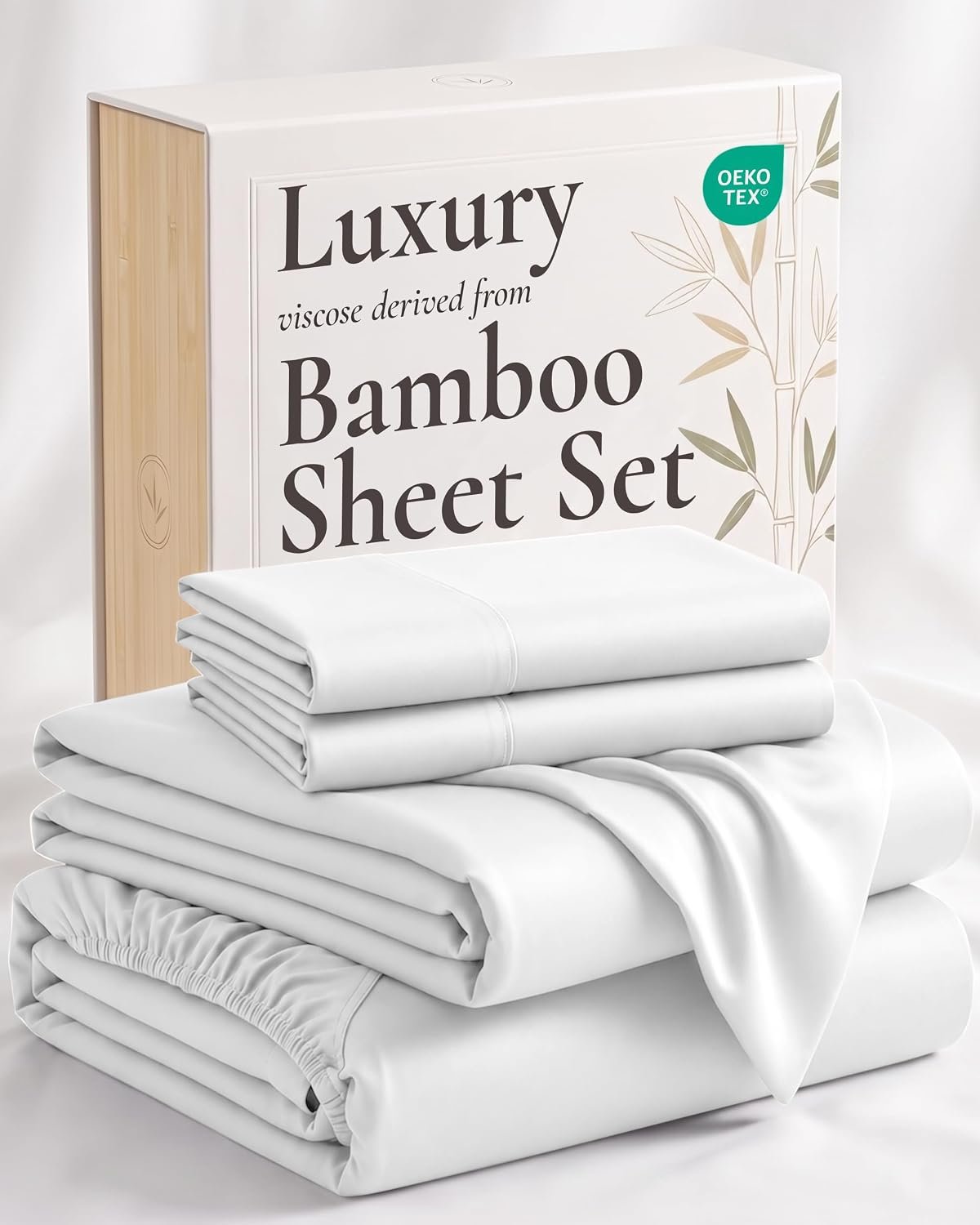 Hotel Sheets Direct 4 Piece Bed Sheet Set Queen Size, 100% Viscose Derived from Bamboo Sheets Set with 2 Pillowcases, Cooling & Breathable Luxury Bedding, Moisture-Wicking & Silky Soft Texture, White
