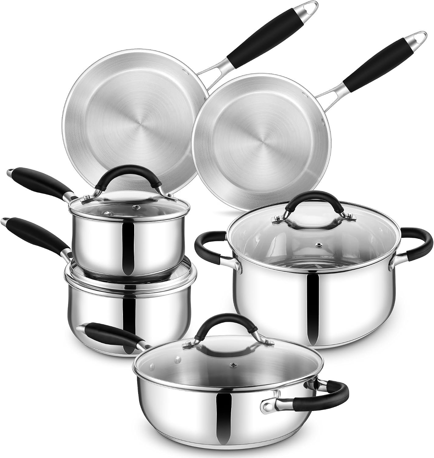 E-far 10-Piece Stainless Steel Cookware Set – Induction Pots and Pans Set