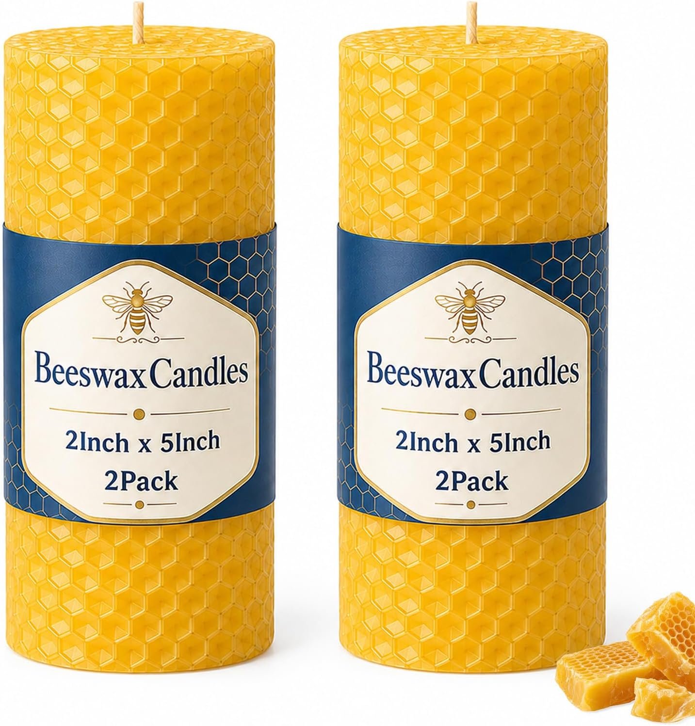 Beeswax Pillar Candles 2 Pack, 2×5 Inch Bees Wax Candle