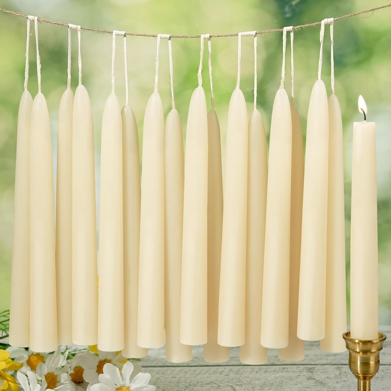 White Beeswax Taper Candles,10 Inch,30 Pack, Non-Toxic, Up to 8 Hours