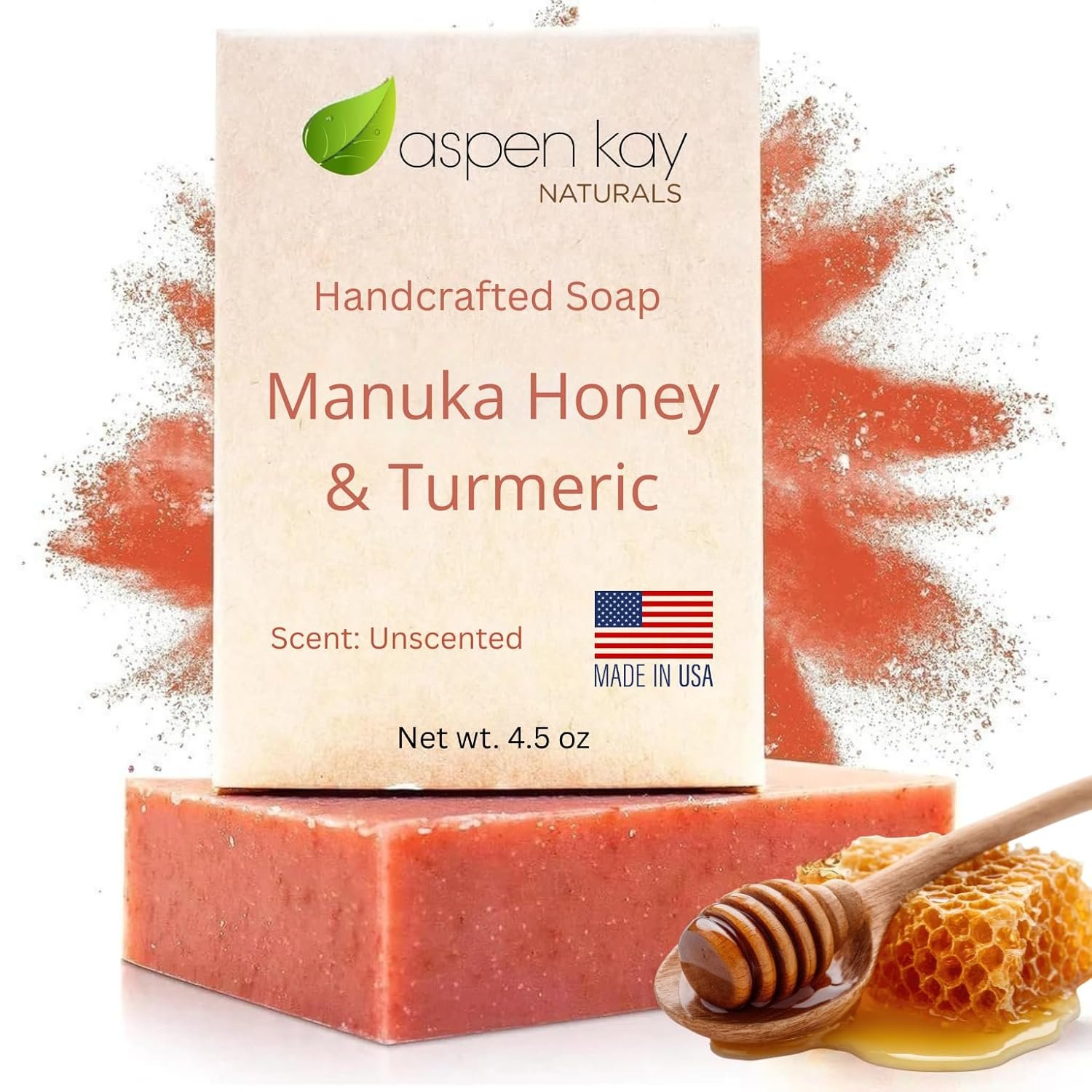 Manuka Honey & Turmeric Soap with Organic Aloe Vera & Shea Butter. 4.5 oz