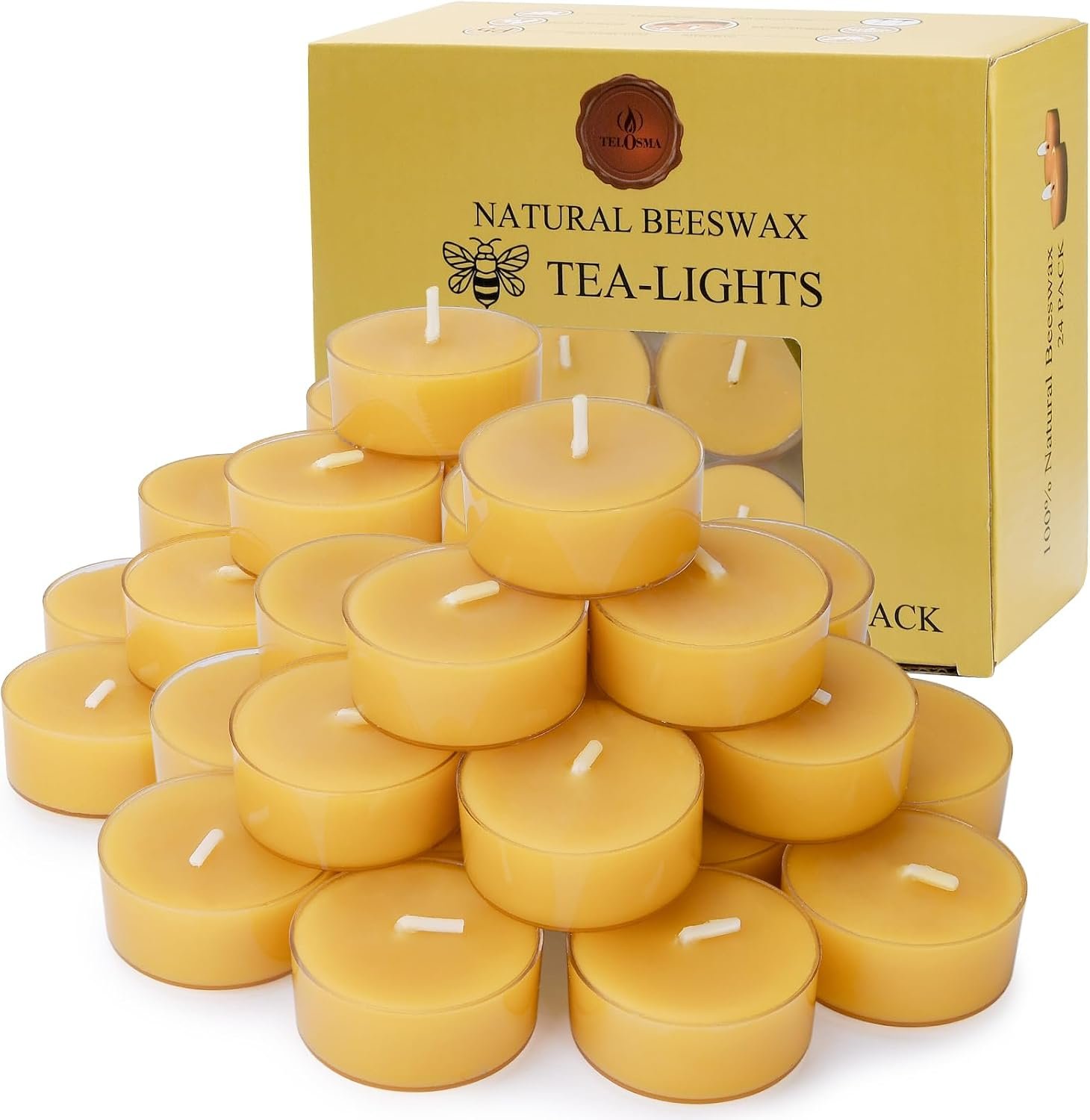 36 Pack Natural Yellow Pure Beeswax Tealight Candles – Clear Cup Organic
