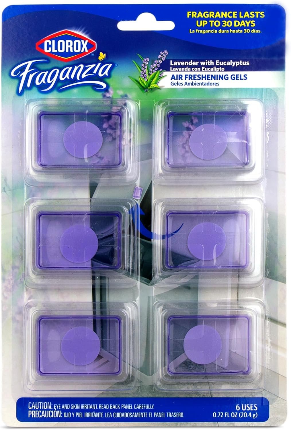 Clorox Fraganzia Stick-On Gel Fresheners, Lavender Eucalyptus, 6 Count