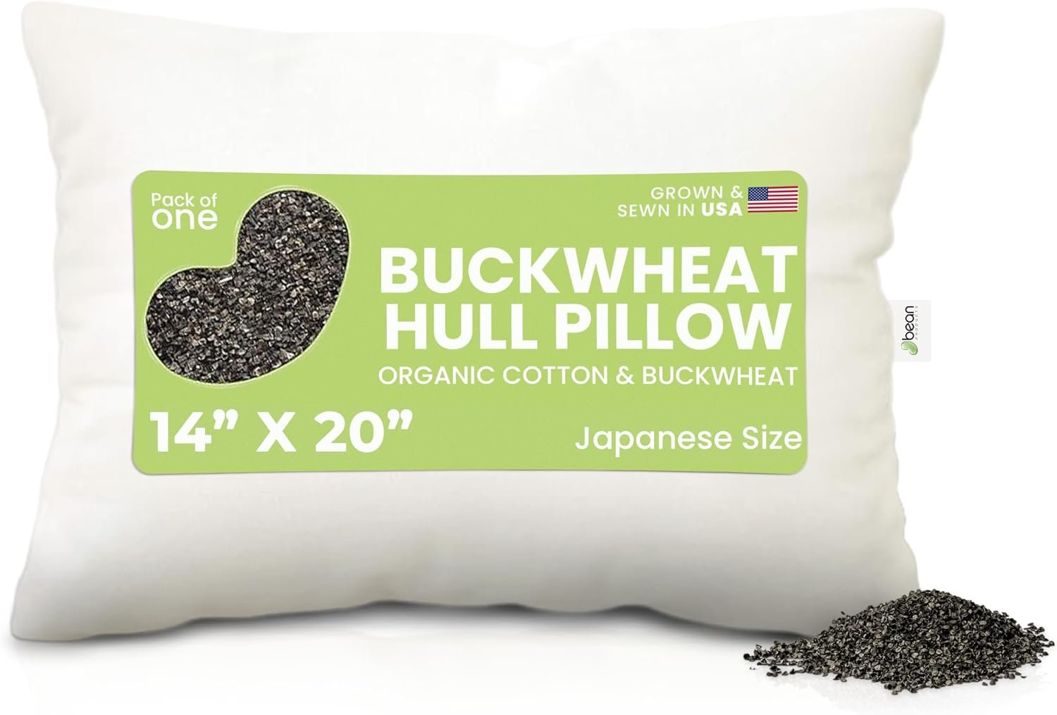 Bean Products Organic Buckwheat Hull Pillow, Japanese 14″ x 20″