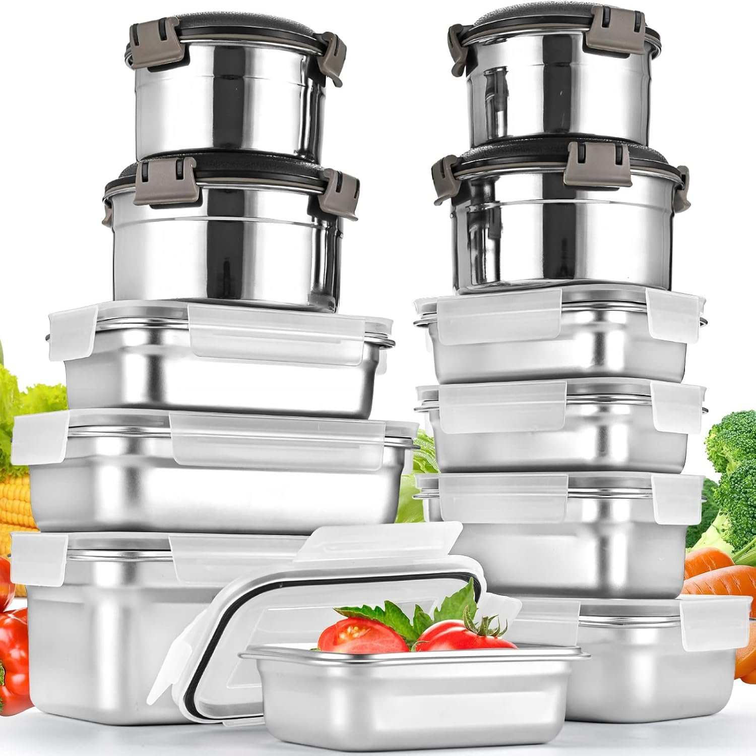 Cykorxicc 12PC 304 Stainless Steel Food Storage Containers with Lids Leakproof, Meal Prep Container Airtight, Lunch Boxes, Kimchi Containers for food storage Nestable | Oven/Dishwsher/Freezer Safe