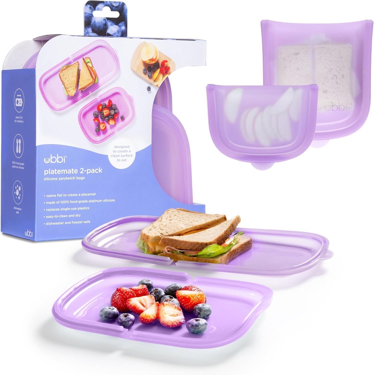 Ubbi Platemate Reusable Silicone Storage Bag, Smoothie Purple