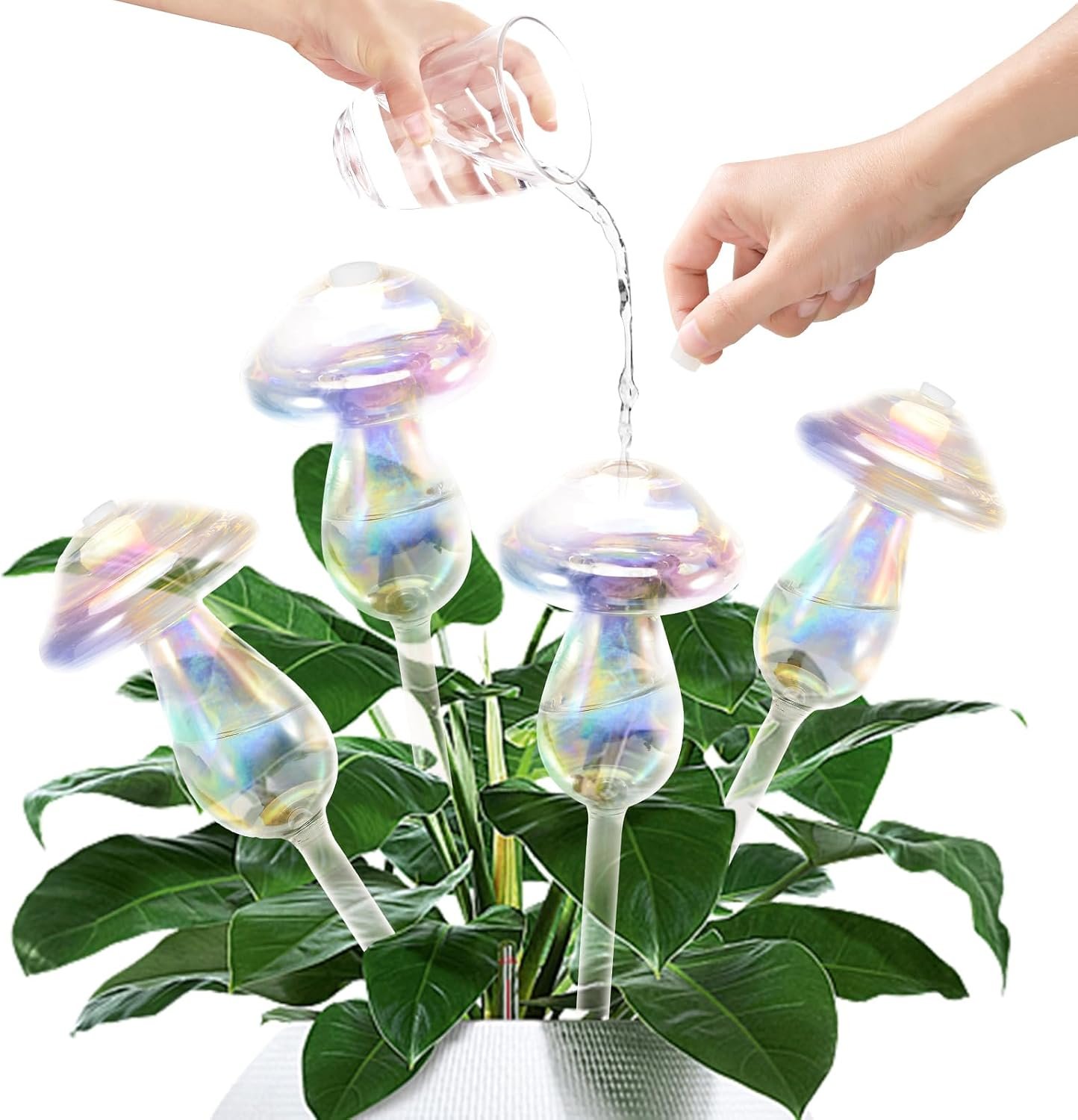 Plant Watering Globes-4pcs Self Watering Planter Insert,Plant Watering Devices,Glass Watering Bulbs for Indoor Plants,Mushroom Watering Globes,Top-Fill Watering