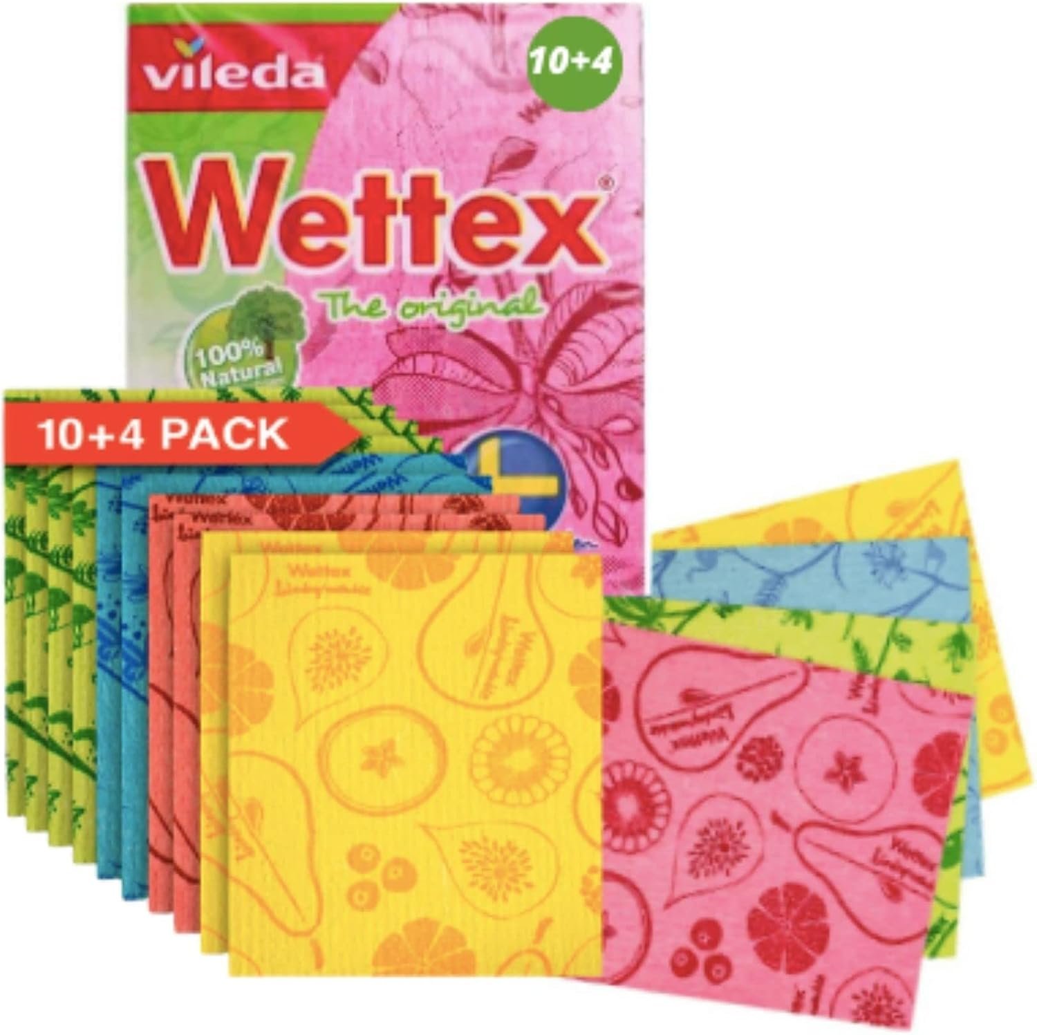 Wettex The Original 14 Pack Swedish Dishcloth for Kitchen – Eco Friendly Reusable Paper Towels – Assorted Dish Cloths for Washing Dishes