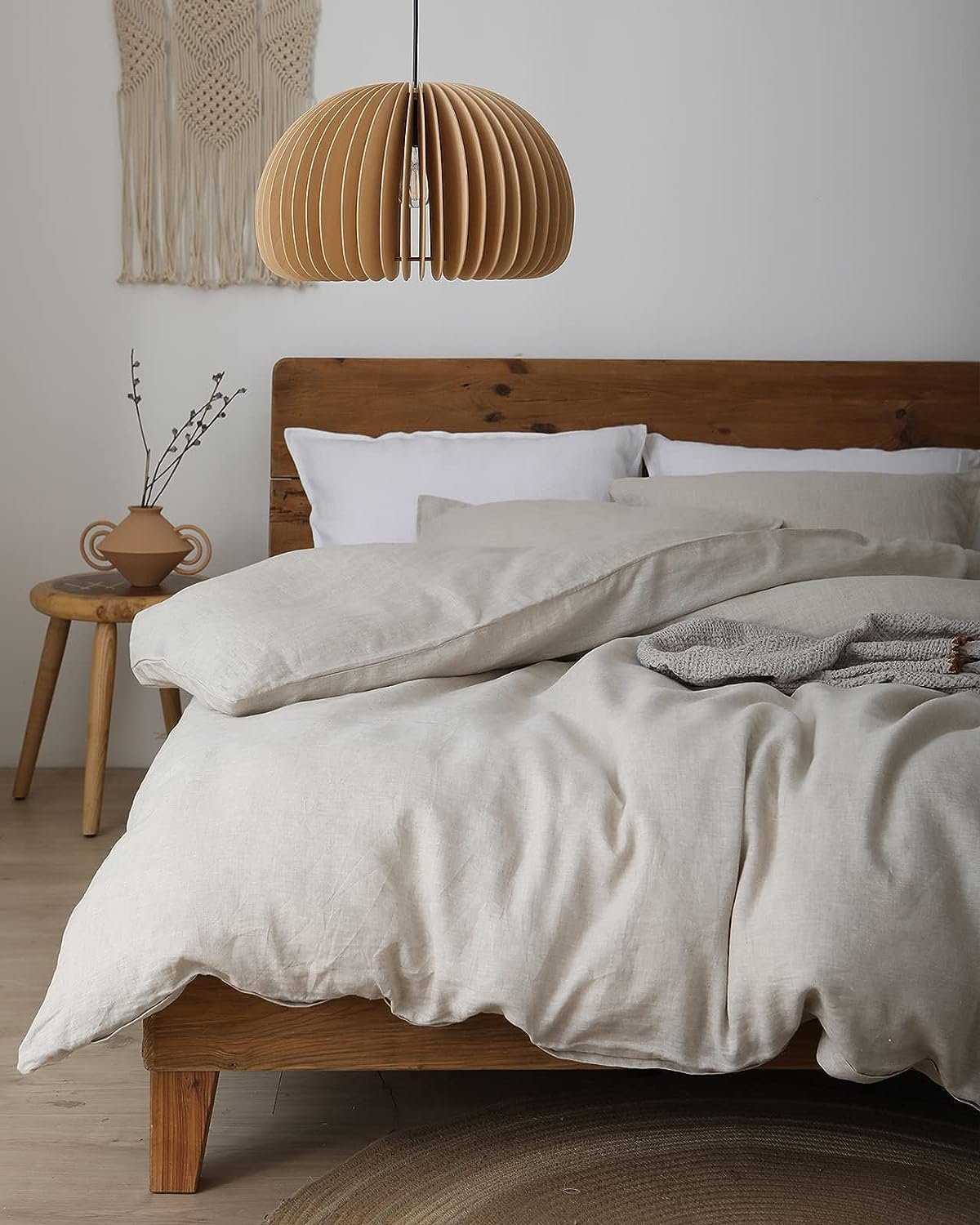 XZ XIFA 100% Washed French Flax Linen Duvet Cover Set – 3 Pieces, Cooling & Textured Farmhouse Bedding for Hot Sleepers, with Zipper Closure (Natural Linen, Oversized King)