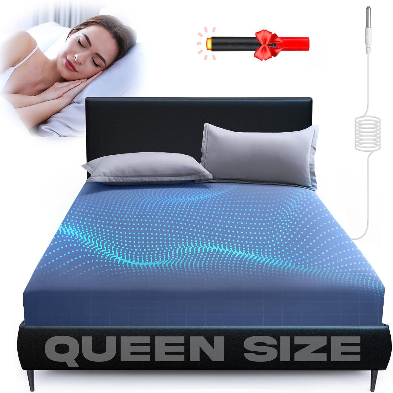 KLIM Grounding Fitted Sheet Queen Size, Earthing Sheets – Pure Silver Fiber & Organic Cotton + Grounding Cord + Tester Pen Included – 5-Year Assurance (Gray, Queen – 60″x80″x15)