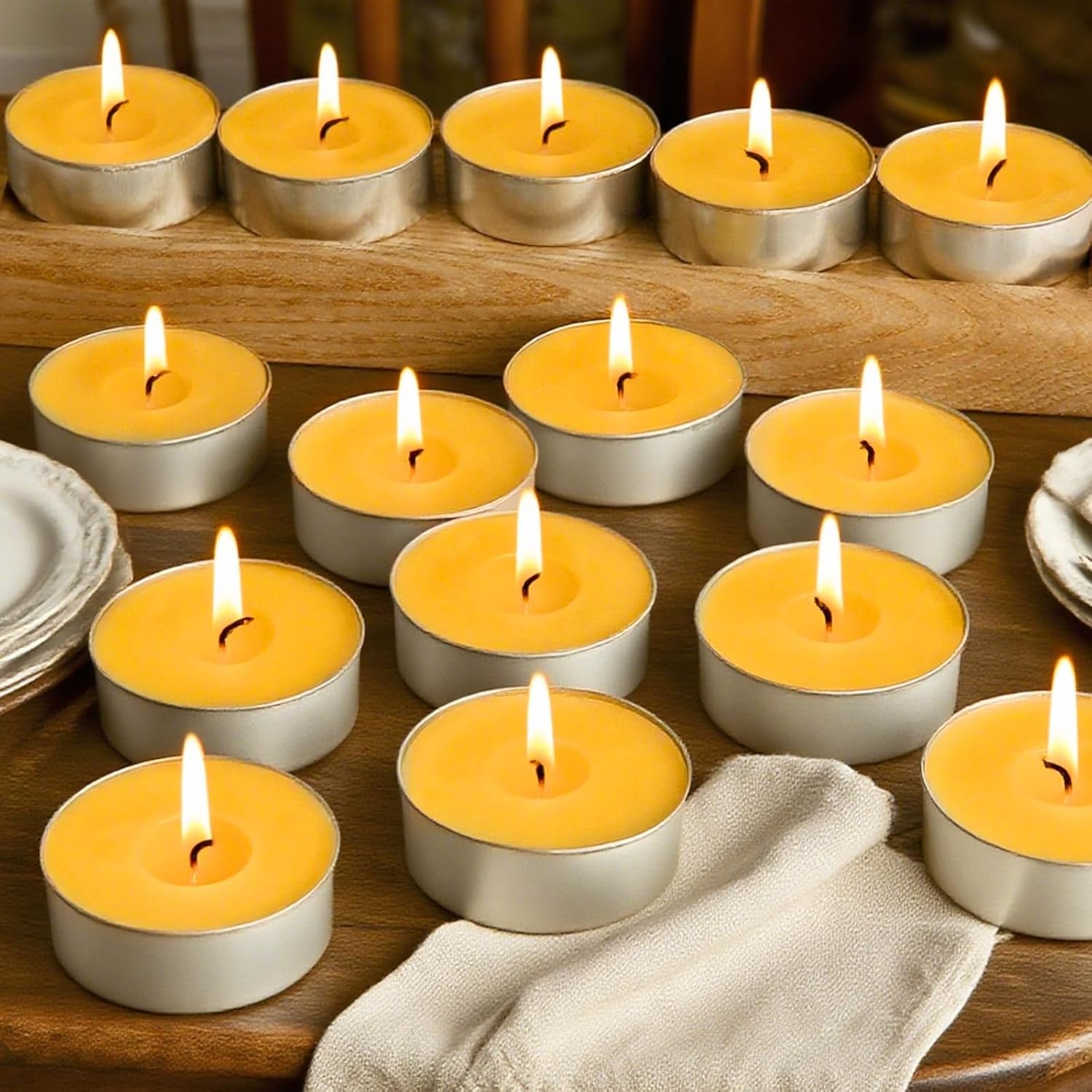 Beewax Tealight Candles 24 Pack, 4 Hour Clean Burn for Home Decor