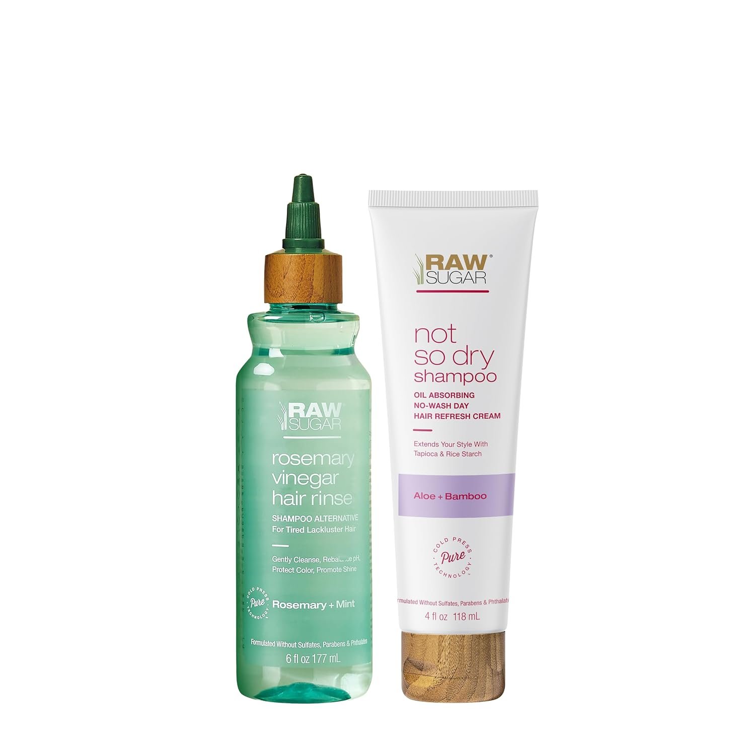 Raw Sugar Hair Care & Styling Kit – Rosemary + Apple Cider Vinegar Rinse & Not So Dry Shampoo, Formulated without SLS/SLES or Parabens, Cruelty Free & Vegan