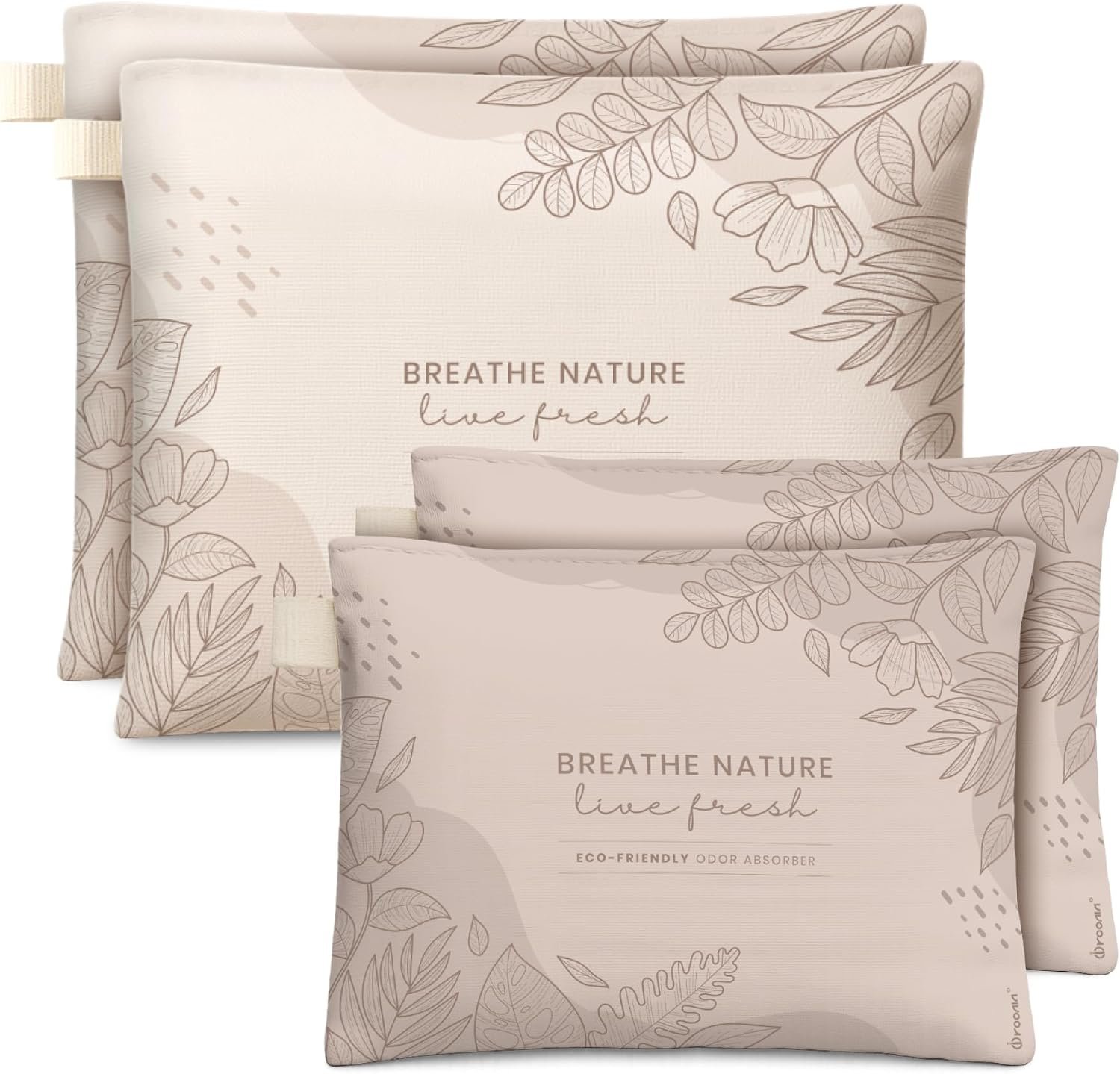 Roonin Bamboo Charcoal Bags Odor Absorber (4-Pack), Natural Air Purifier & Pet Safe Deodorizer for Home, Car and Closet – Odor Remover for Strong Smells