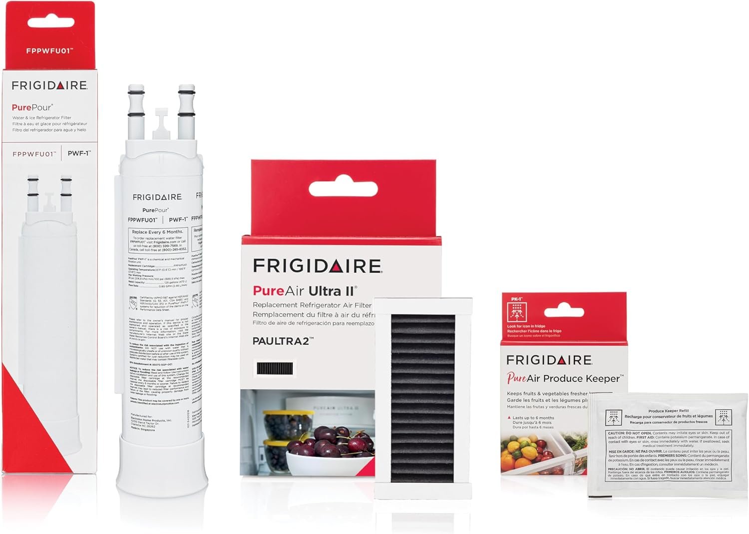 Frigidaire PurePour® PWF-1™ FPPWFU01 + PureAir® Ultra II PAULTRA2 + PureAir® PK-1™ FRPAPKRF Water & Air Filter Combo