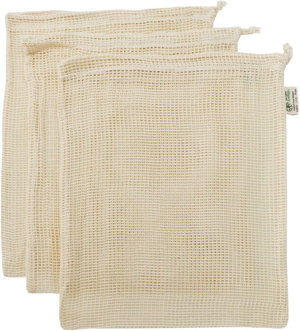 Simple Ecology Reusable Grocery Produce Shopping and Storage Bags, Organic Cotton Mesh, Large 3 pack