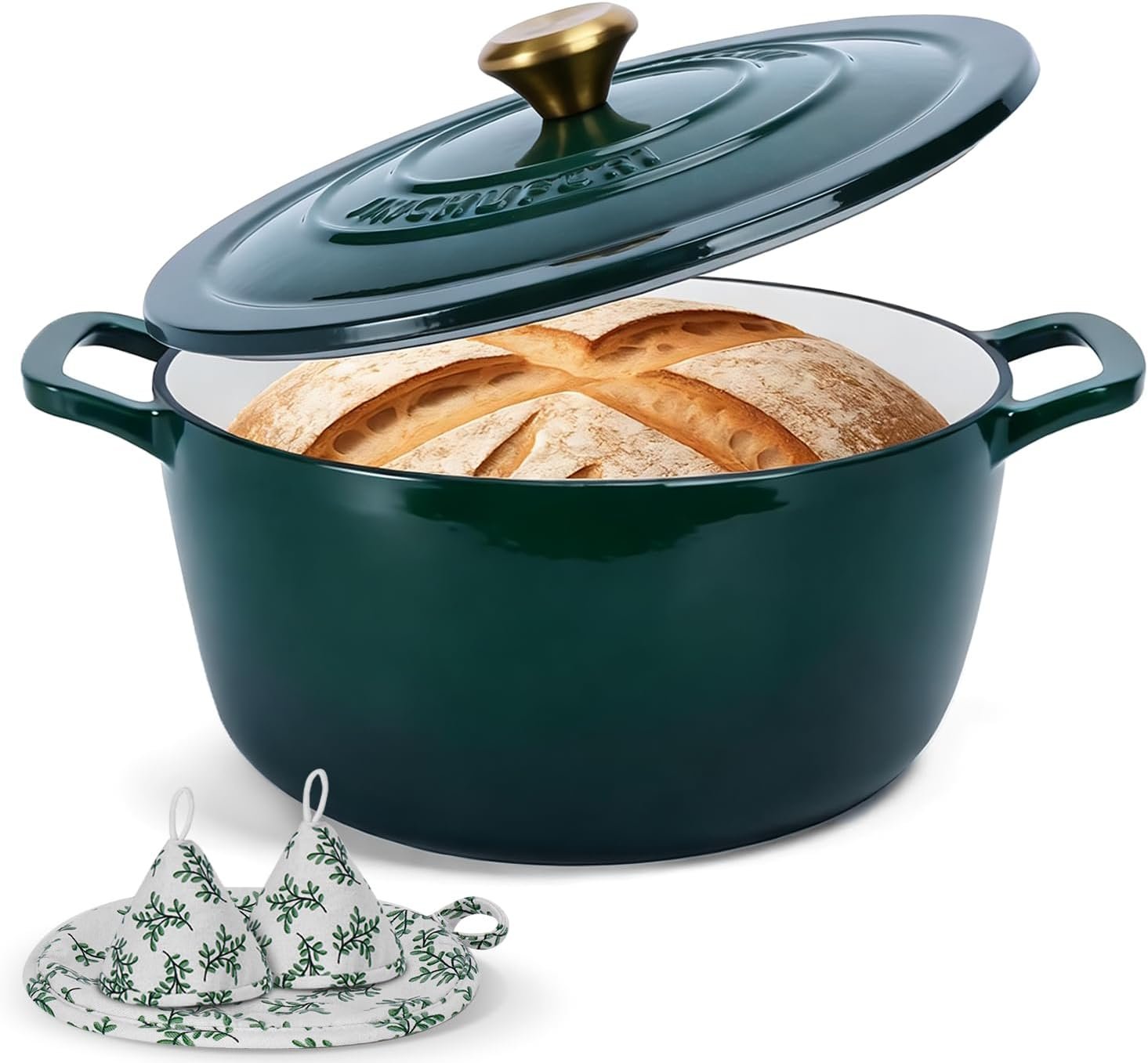Enameled Cast Iron Dutch Oven 5 Qt with Lid, Green